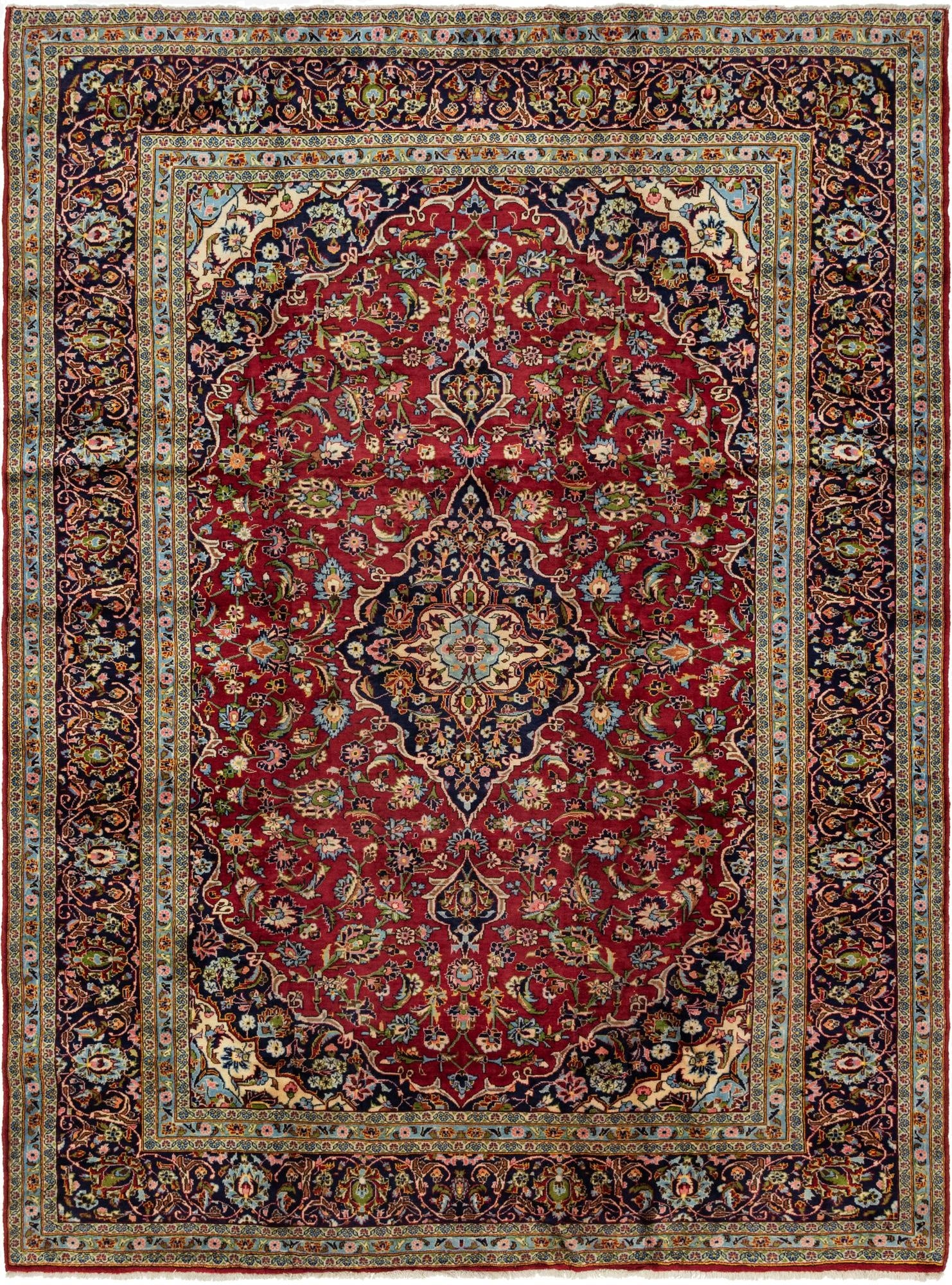 9' 8 x 13' 2  Hand Knotted Kashan Persian Wool Rug