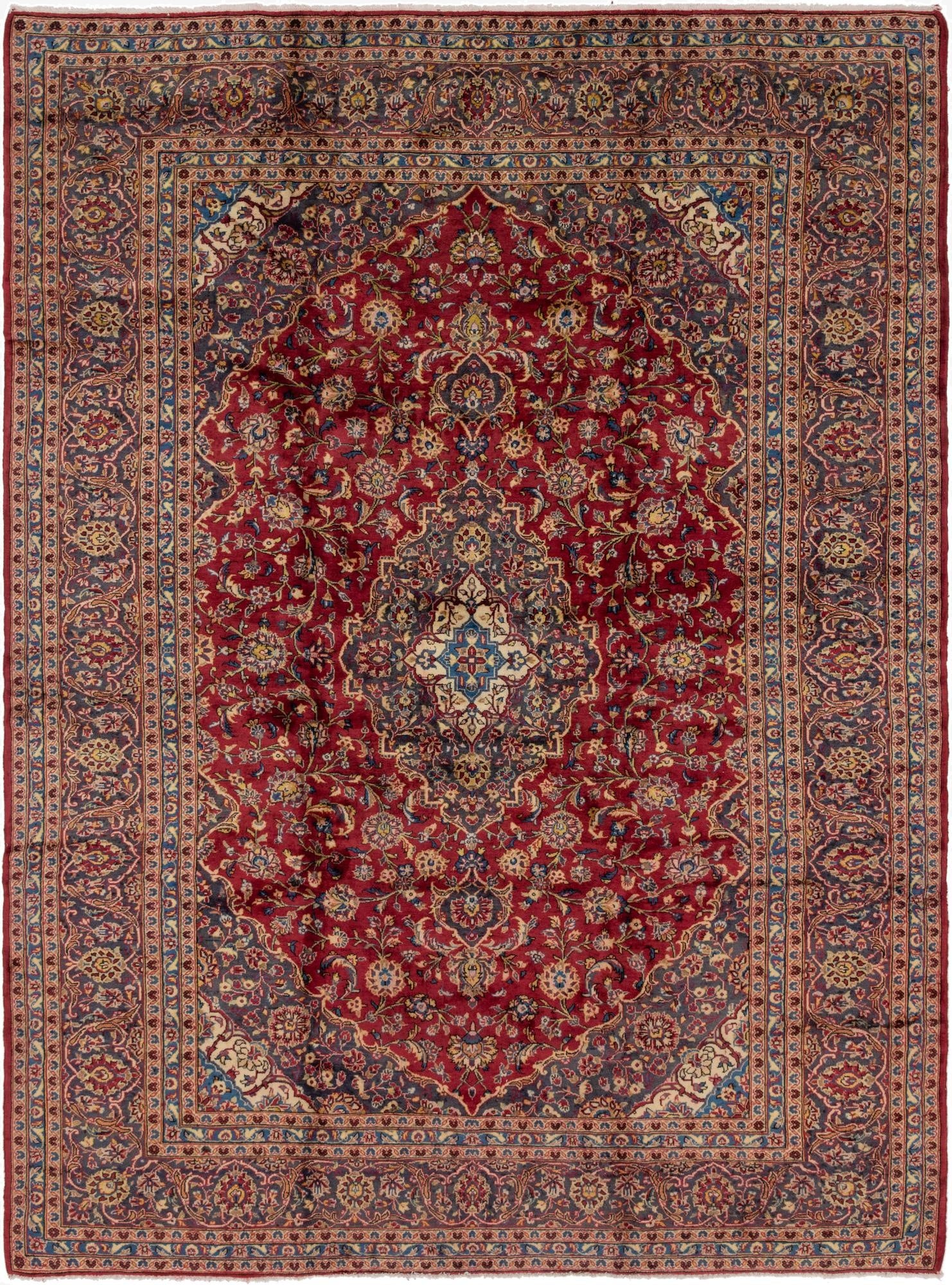 9' 7 x 13'  Hand Knotted Kashan Persian Wool Rug