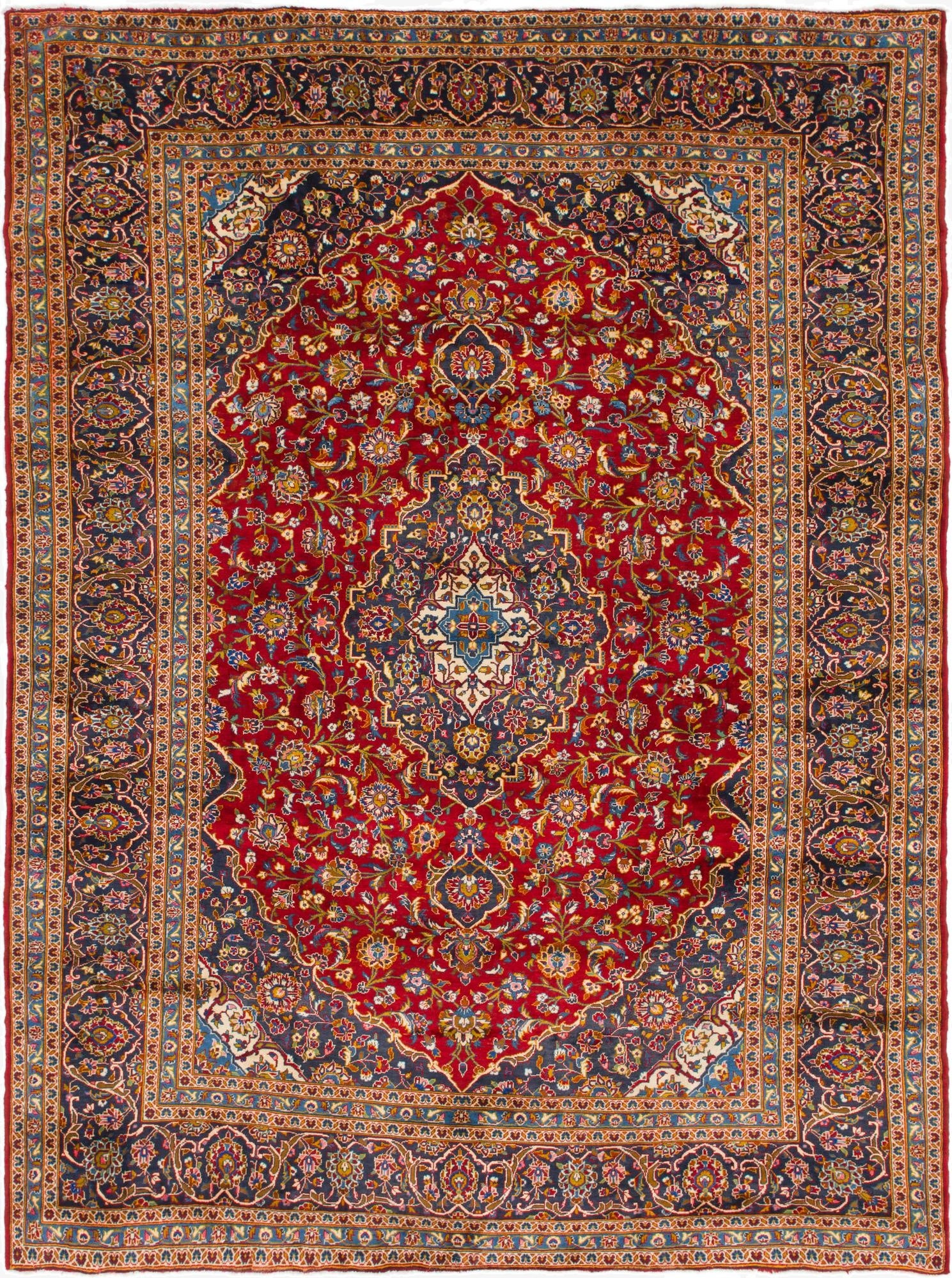 9' 8 x 12' 10  Hand Knotted Kashan Persian Wool Rug