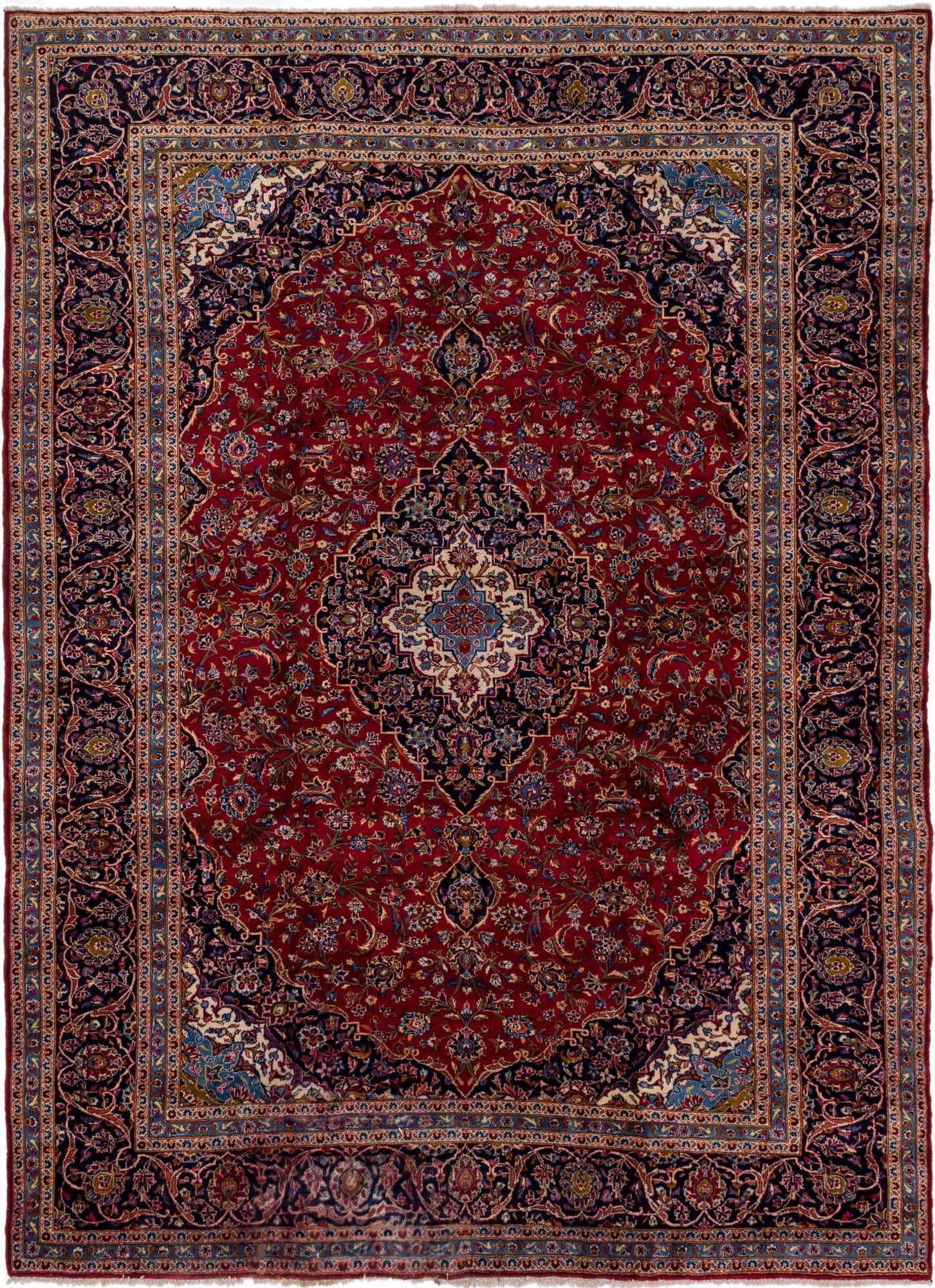 9' 8 x 13' 2  Hand Knotted Kashan Persian Wool Rug