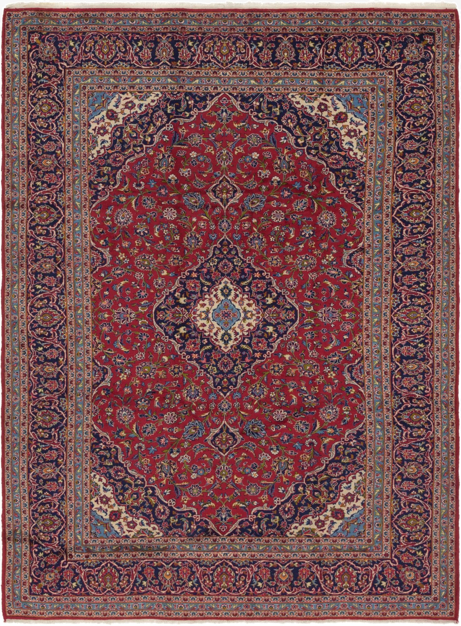 9' 8 x 13' 2  Hand Knotted Kashan Persian Wool Rug