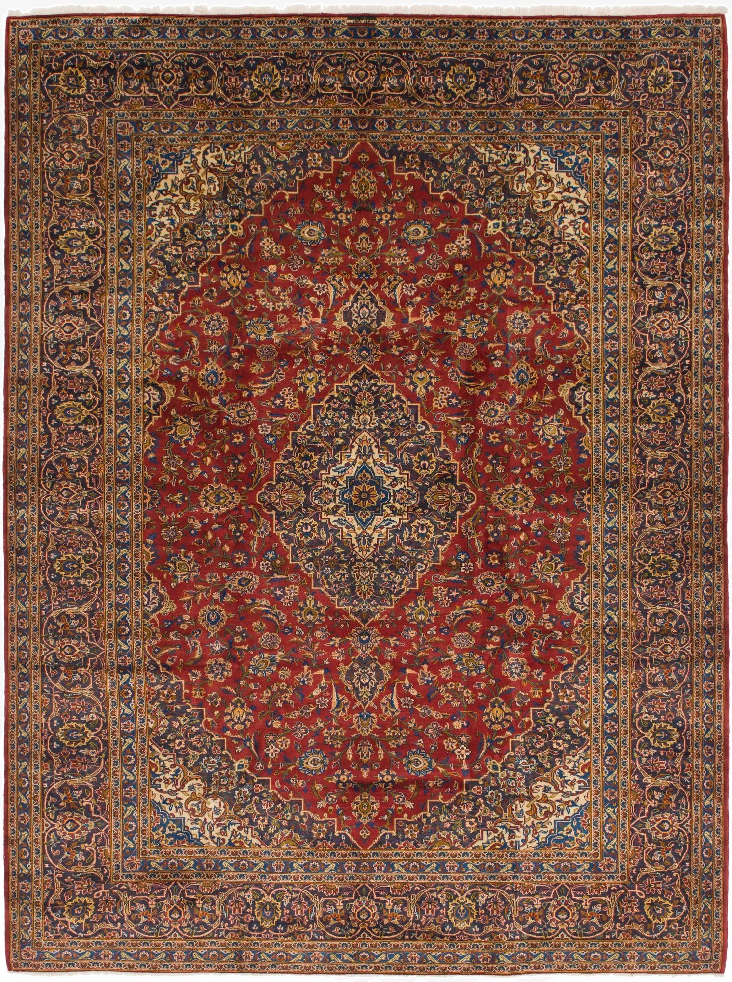 9' 7 x 12' 10  Hand Knotted Kashan Persian Wool Rug