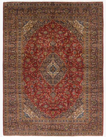 9' 7 x 12' 10 Hand Knotted Kashan Persian Wool Rug