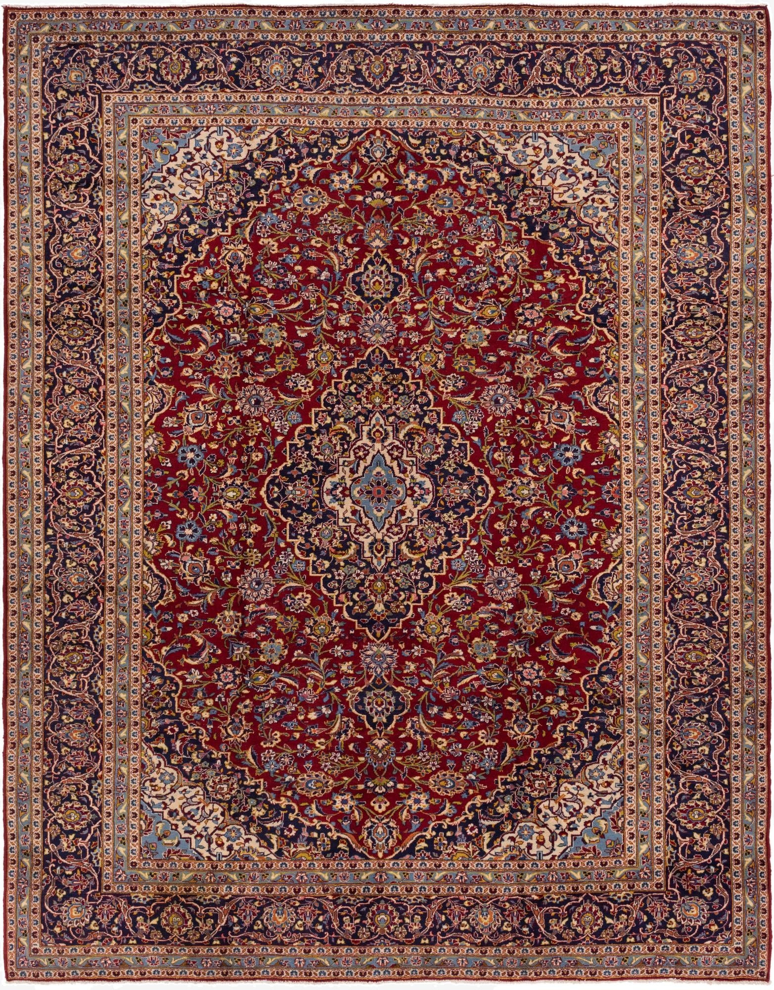 9' 10 x 12' 6  Hand Knotted Kashan Persian Wool Rug