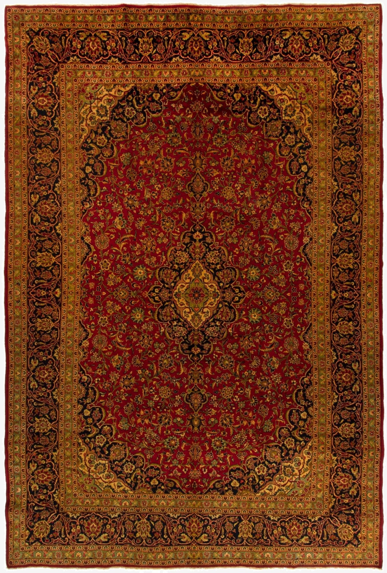 9' 5 x 14' 2  Hand Knotted Kashan Persian Wool Rug