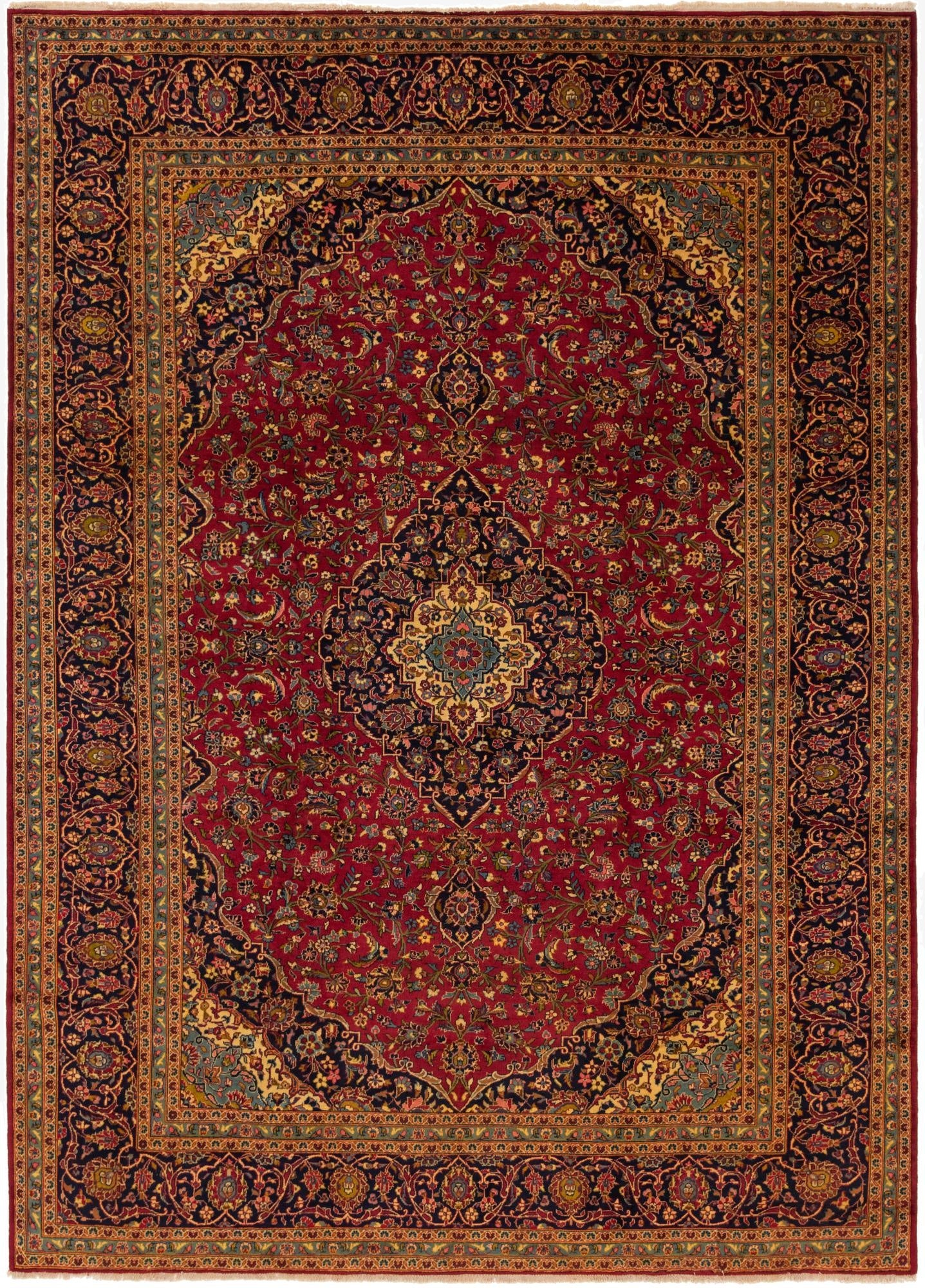 9' 9 x 13' 5  Hand Knotted Kashan Persian Wool Rug
