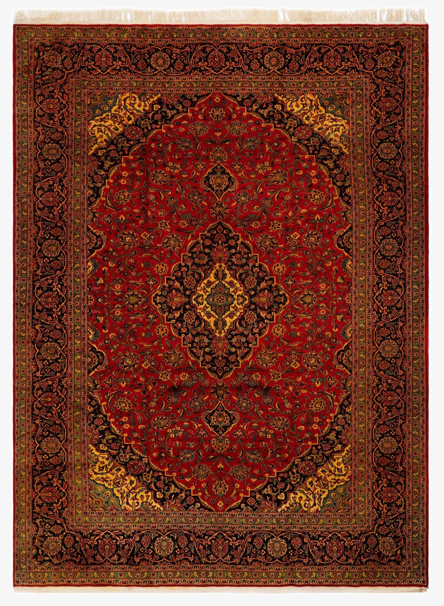 9' 7 x 12' 10  Hand Knotted Kashan Persian Wool Rug