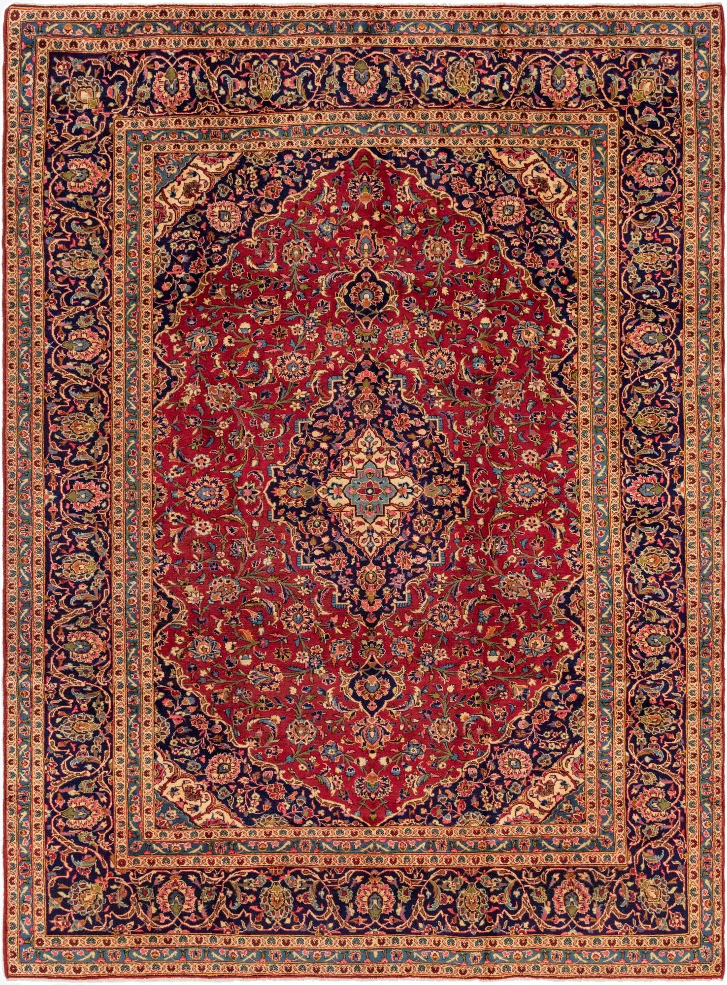 9' 6 x 12' 10  Hand Knotted Kashan Persian Wool Rug