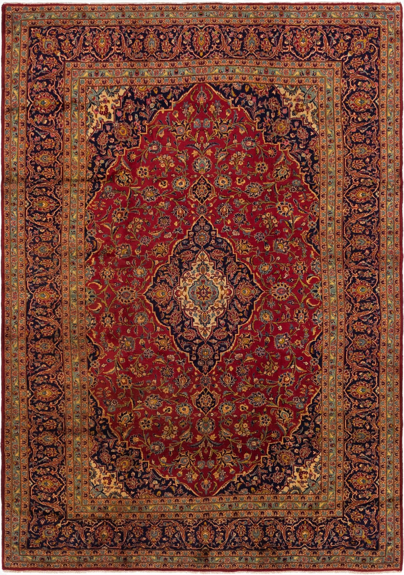 9' 7 x 13' 3  Hand Knotted Kashan Persian Wool Rug