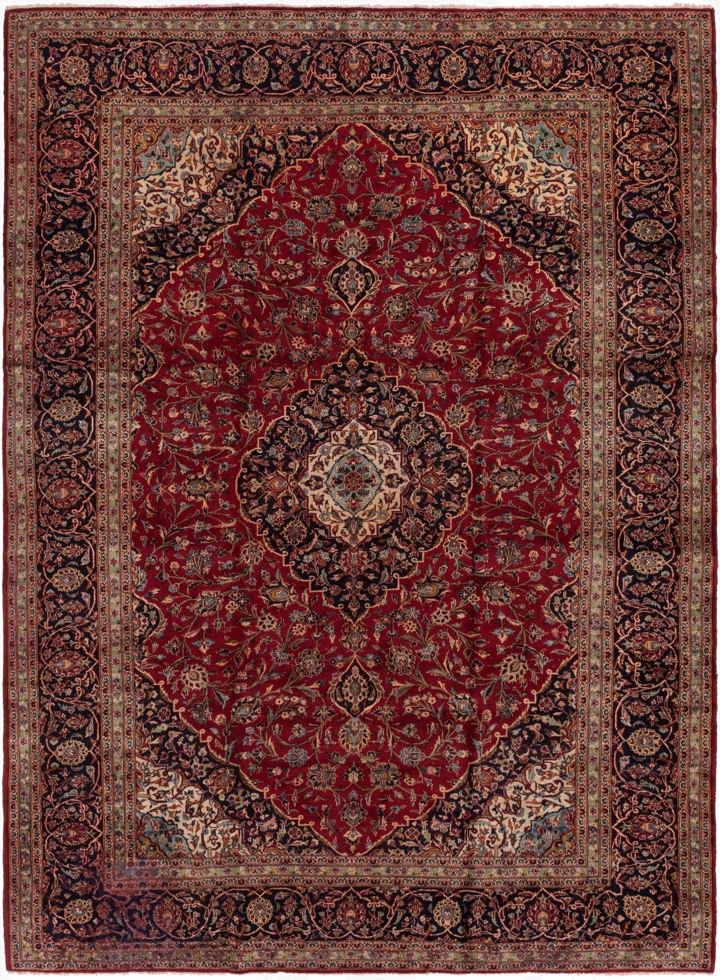 9' 9 x 13' 4  Hand Knotted Kashan Persian Wool Rug