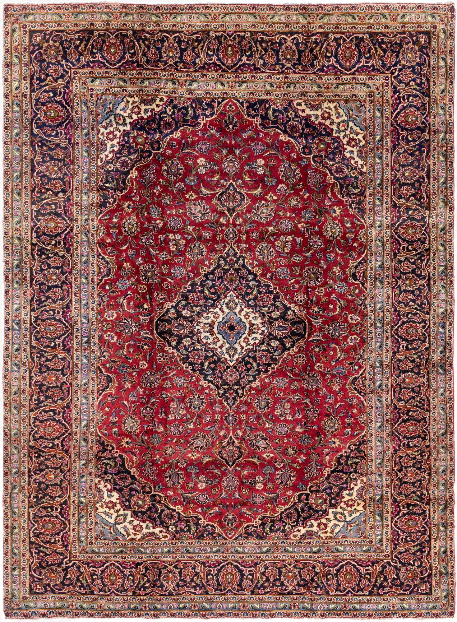 9' 7 x 13'  Hand Knotted Kashan Persian Wool Rug