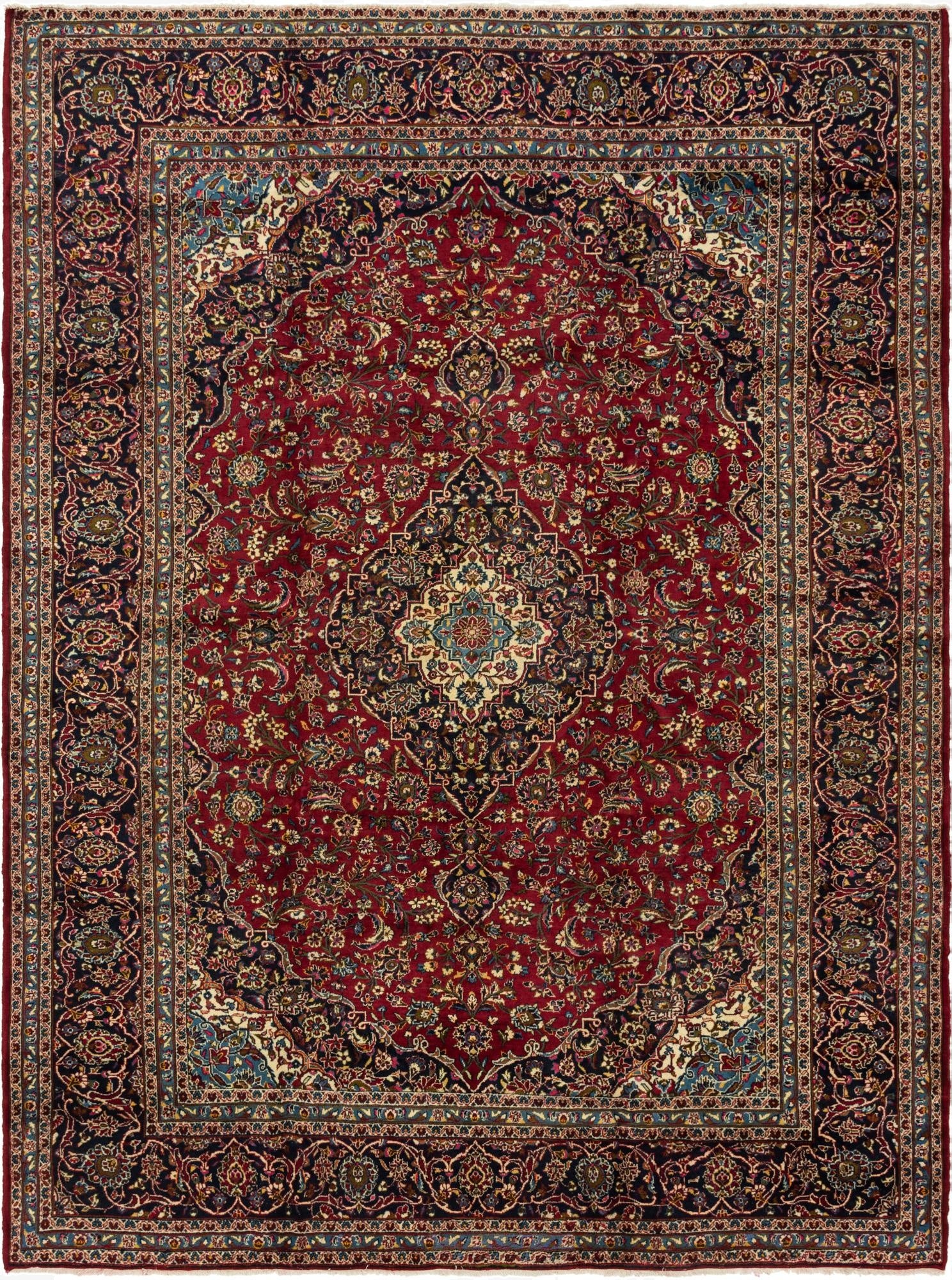 9' 8 x 12' 10  Hand Knotted Kashan Persian Wool Rug