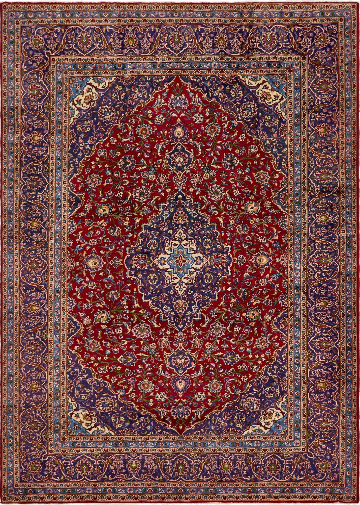 9' 9 x 13' 3  Hand Knotted Kashan Persian Wool Rug