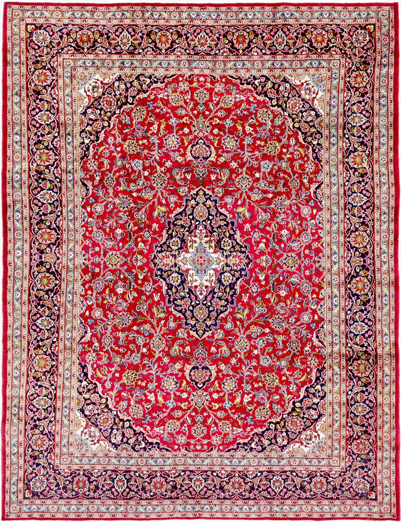 9' 8 x 12' 7  Hand Knotted Kashan Persian Wool Rug