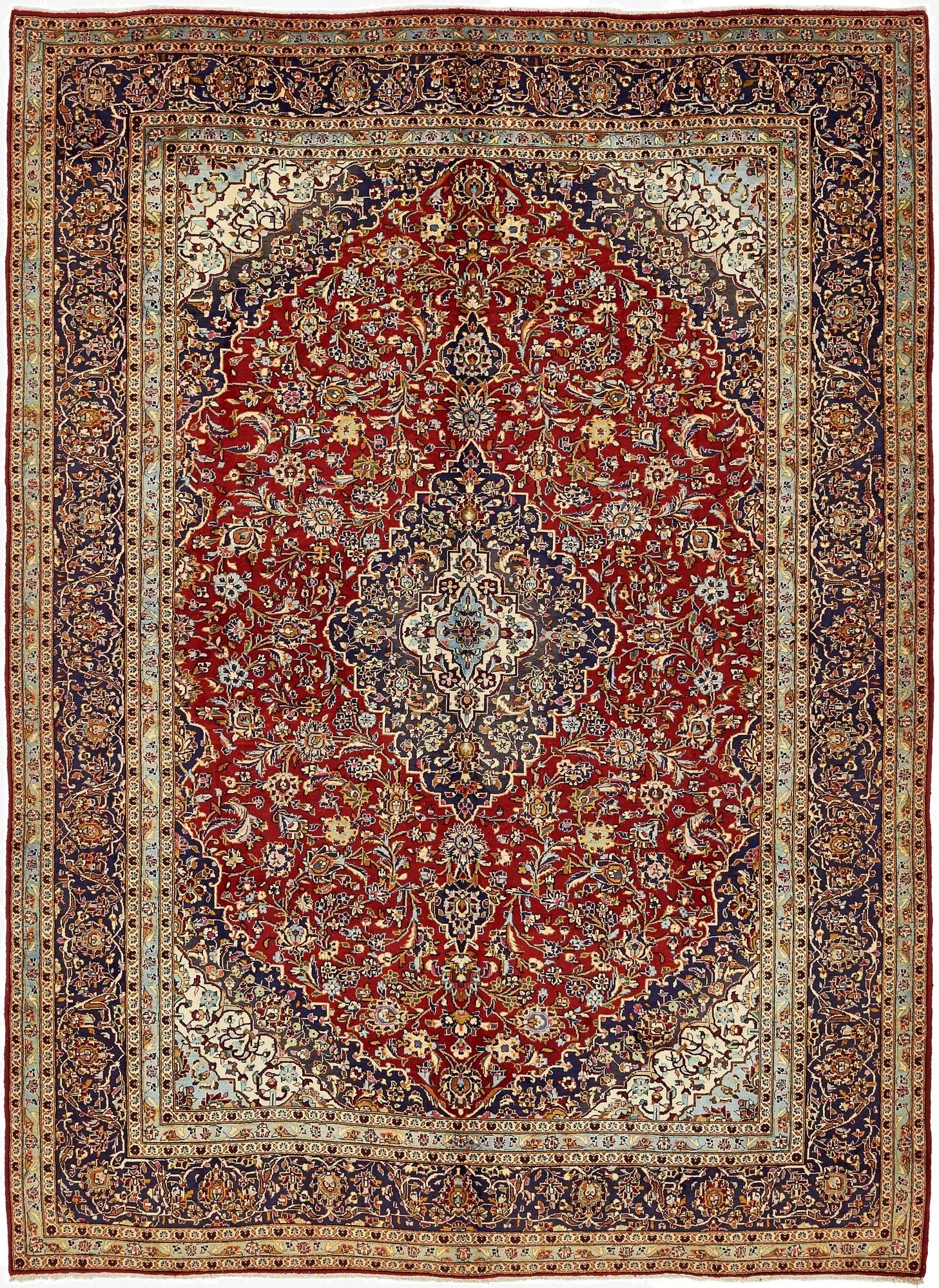 9' 9 x 13' 2  Hand Knotted Kashan Persian Wool Rug