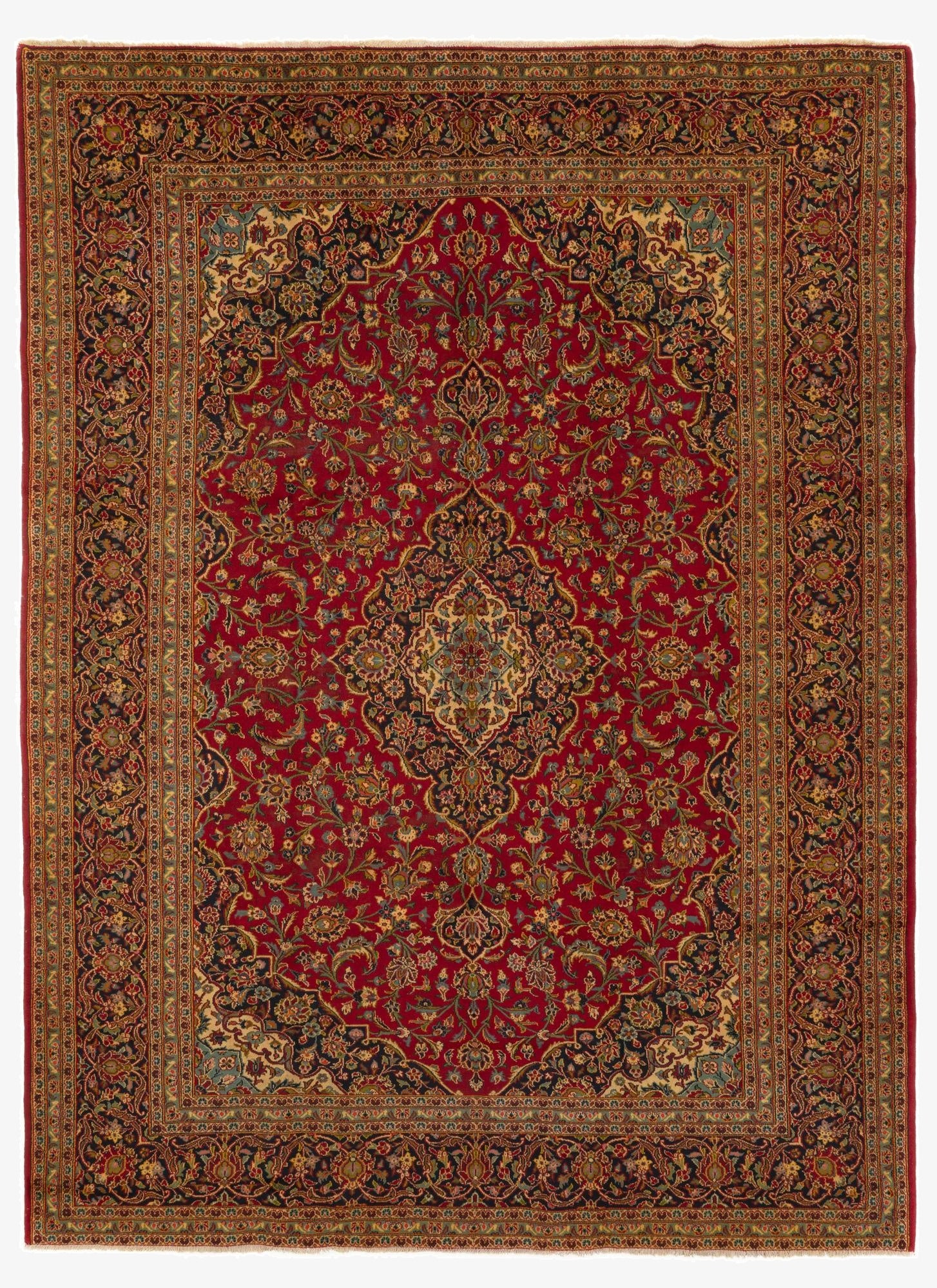9' 4 x 13' 5  Hand Knotted Kashan Persian Wool Rug