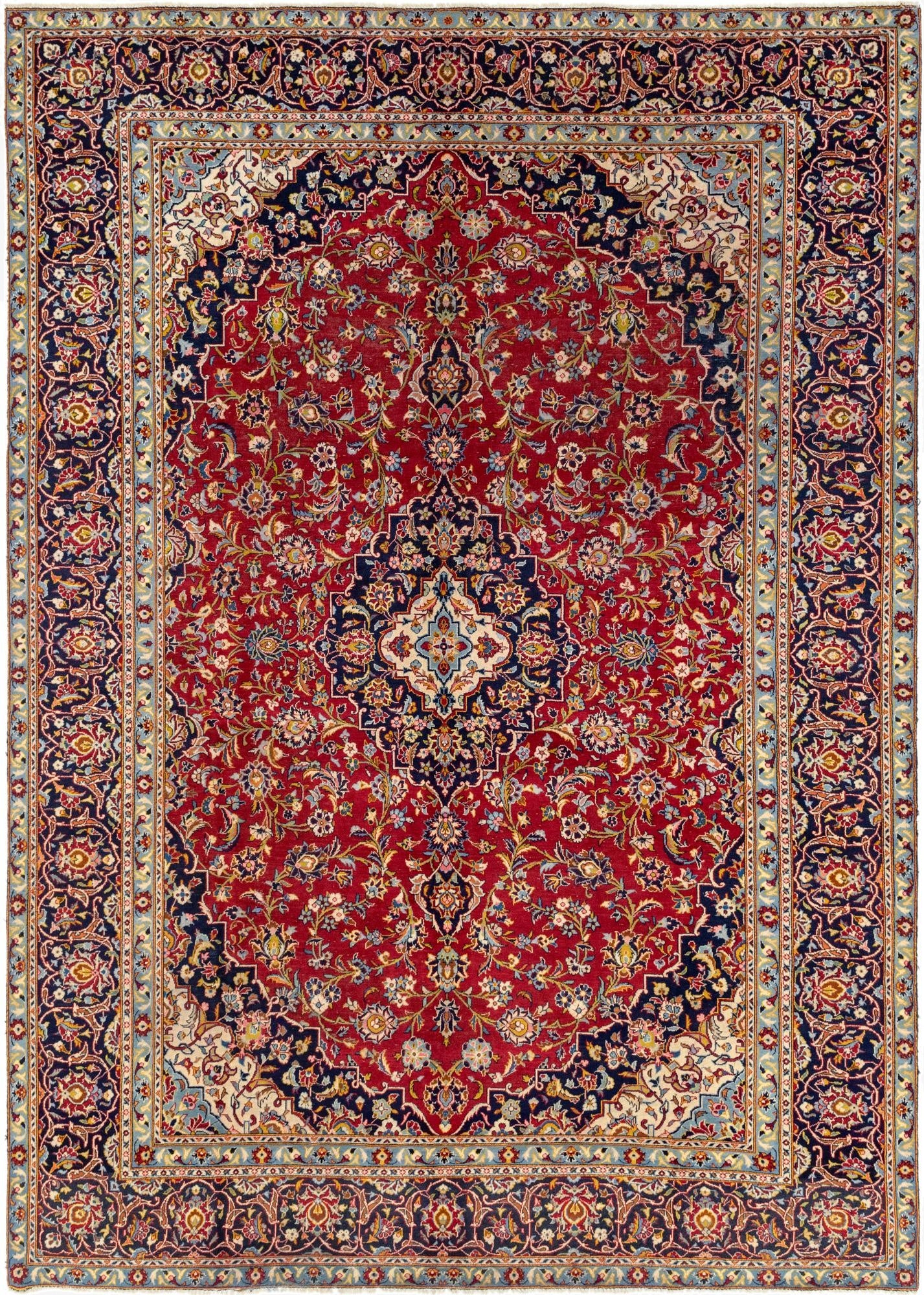 9' 8 x 13' 7  Hand Knotted Kashan Persian Wool Rug