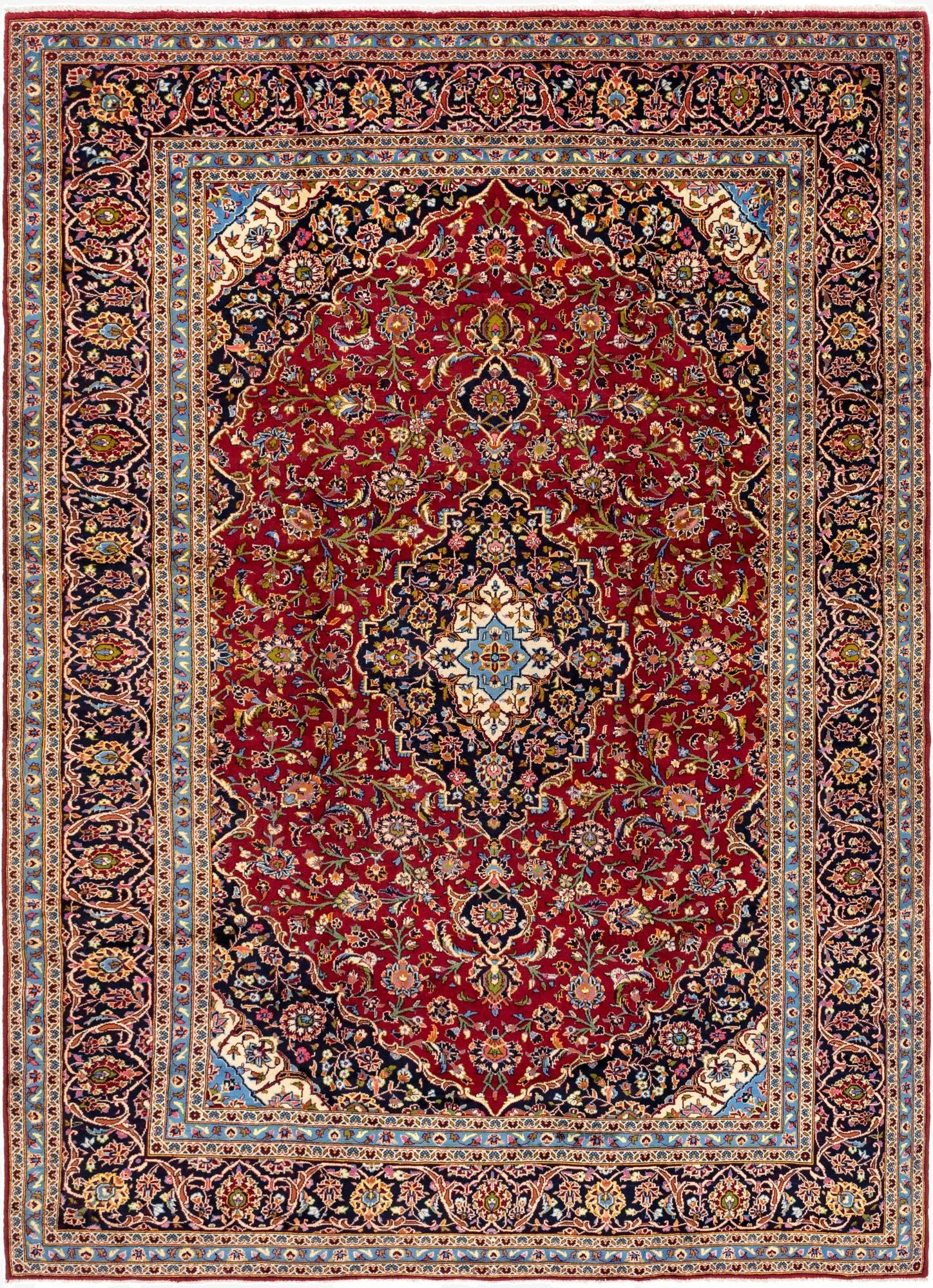 9' 7 x 13' 5  Hand Knotted Kashan Persian Wool Rug