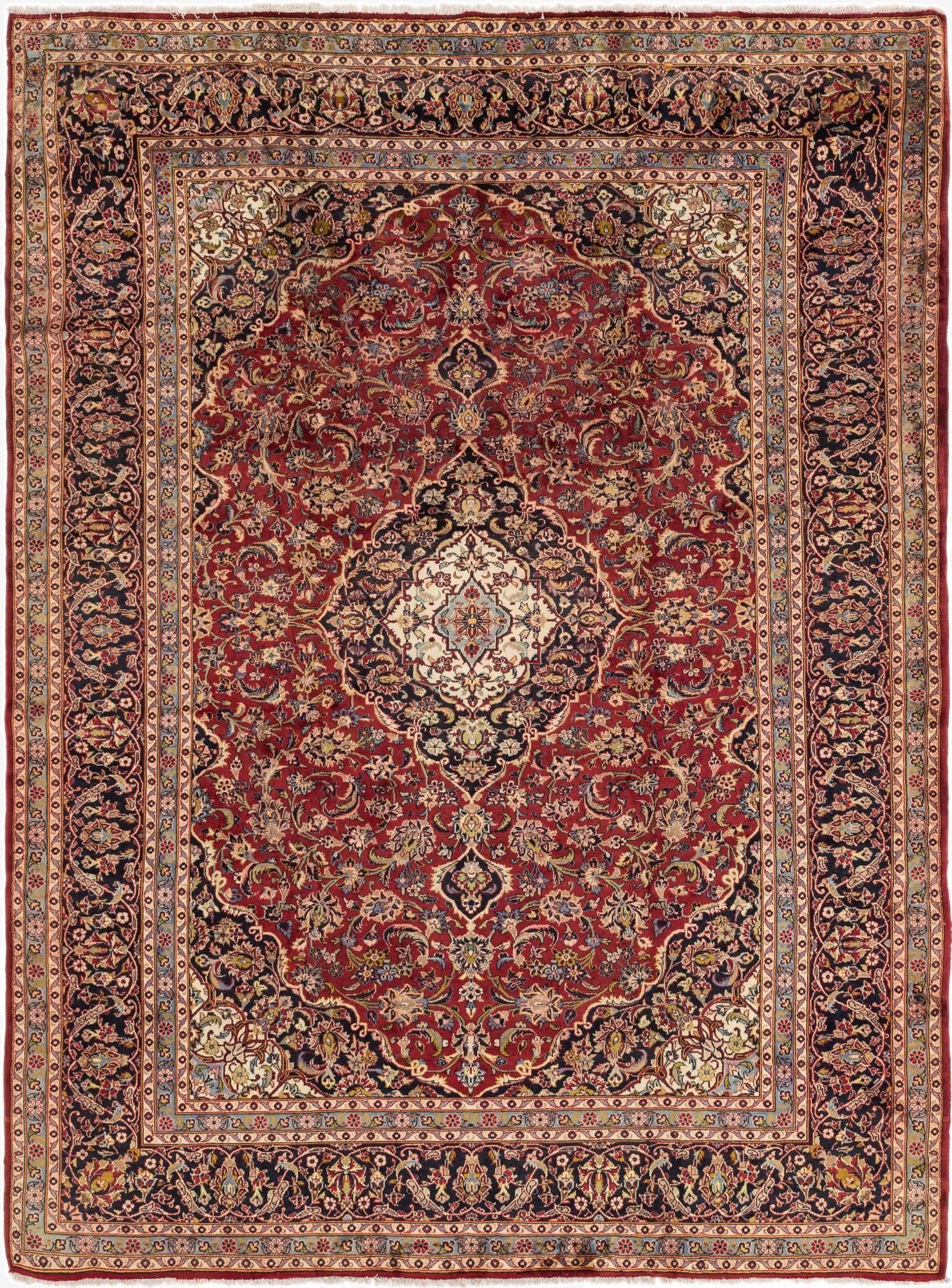 9' 5 x 12' 9  Hand Knotted Kashan Persian Wool Rug