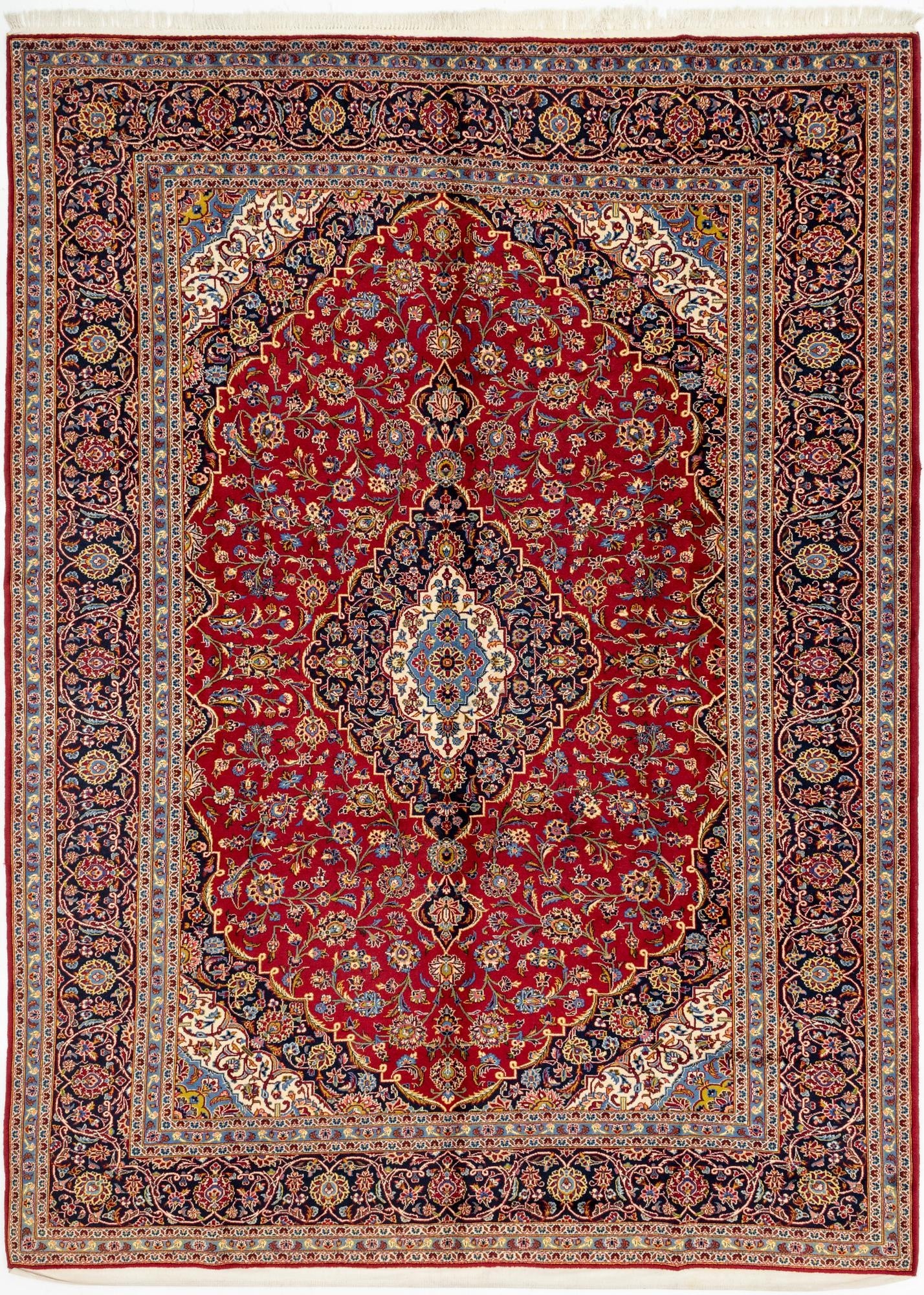 9' 8 x 13' 5  Hand Knotted Kashan Persian Wool Rug