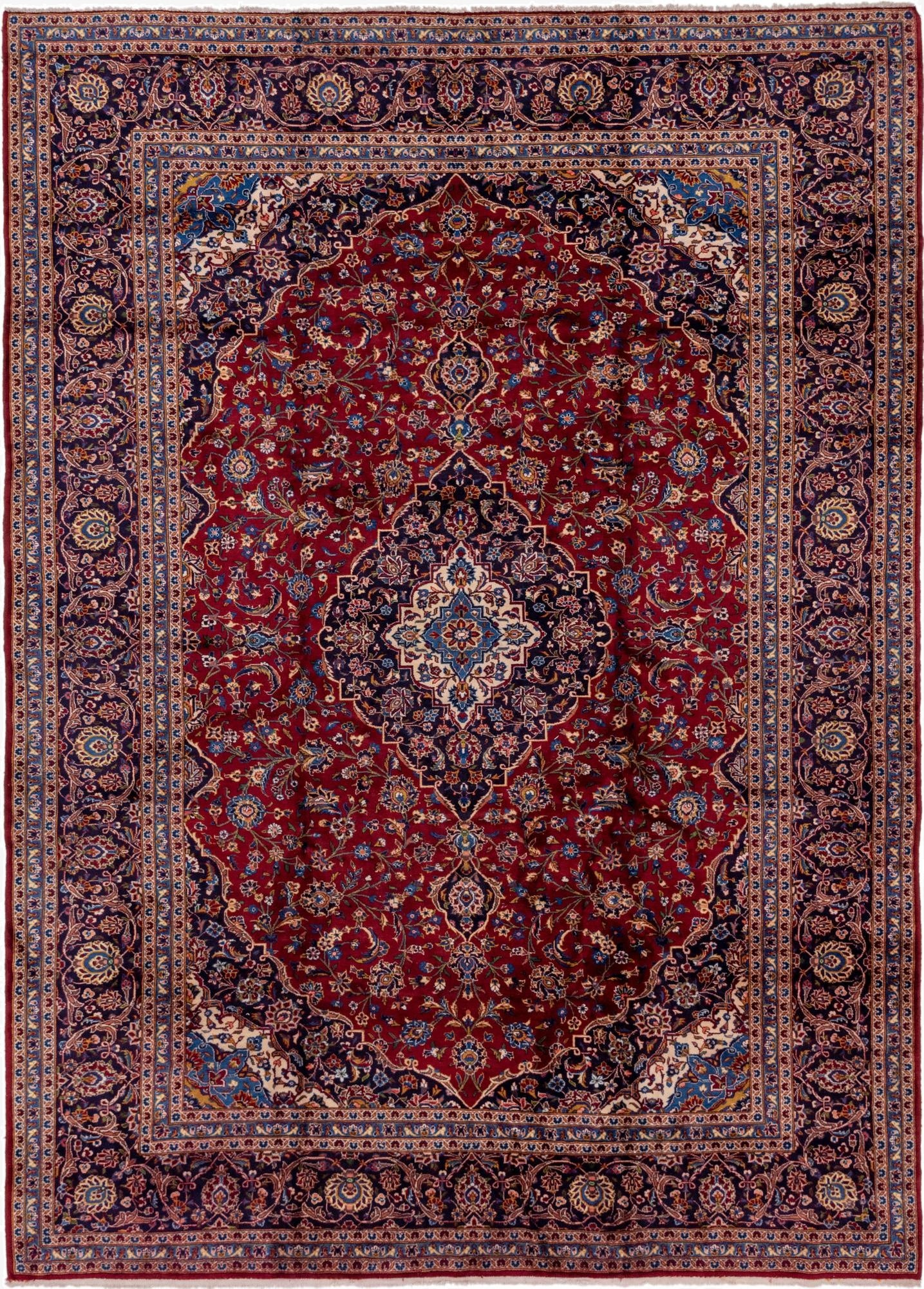 9' 7 x 13' 2  Hand Knotted Kashan Persian Wool Rug