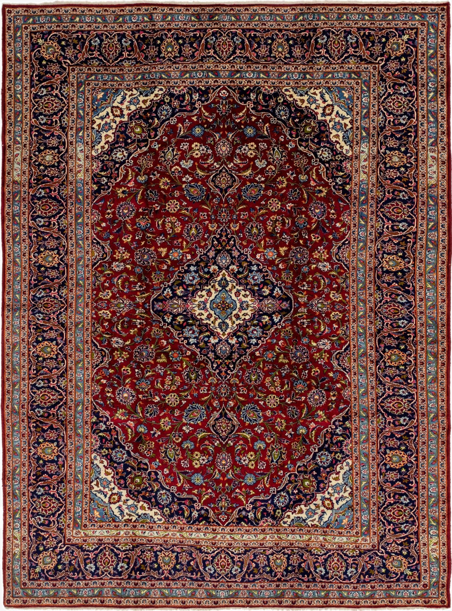 9' 8 x 13' 4  Hand Knotted Kashan Persian Wool Rug