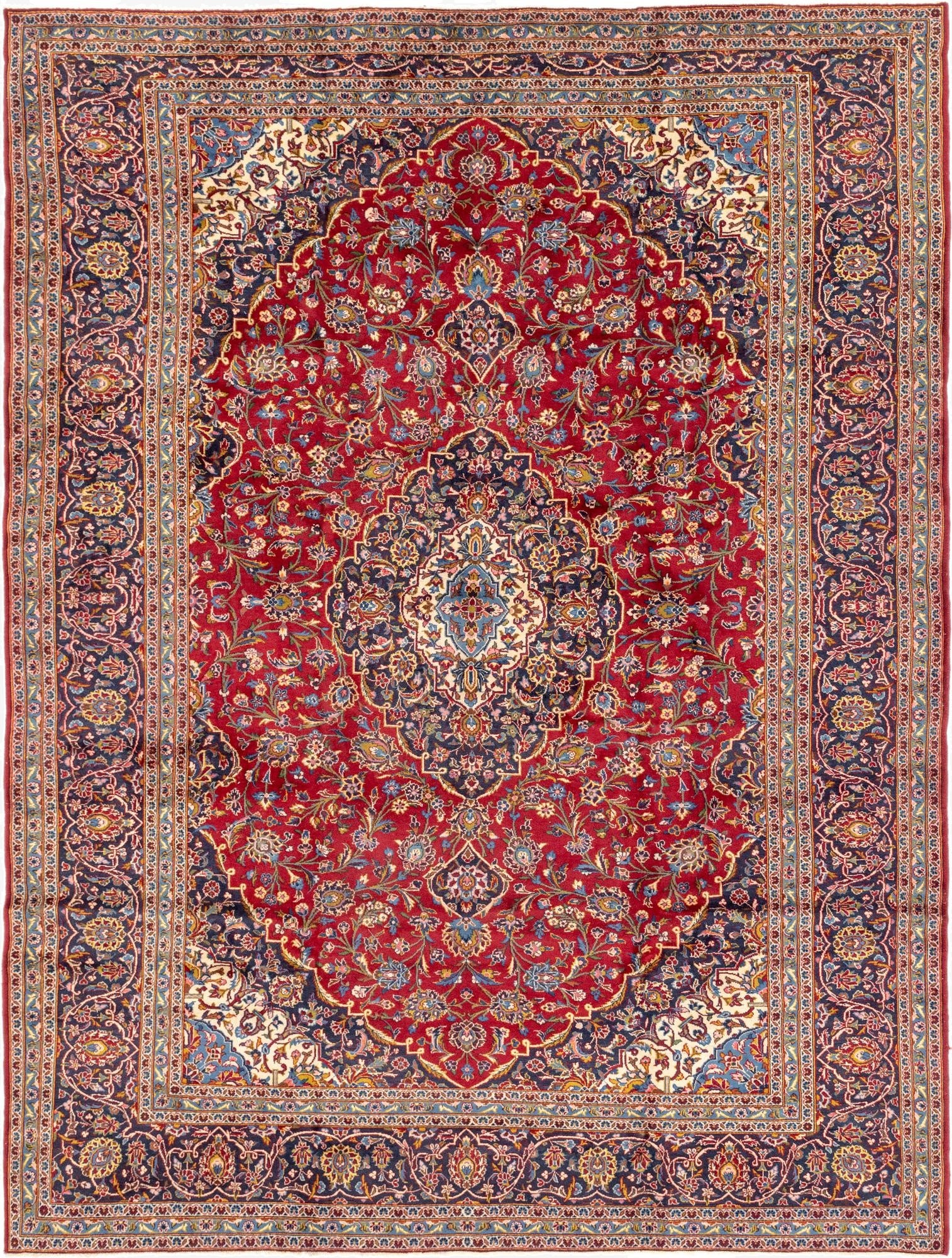 9' 7 x 12' 9  Hand Knotted Kashan Persian Wool Rug