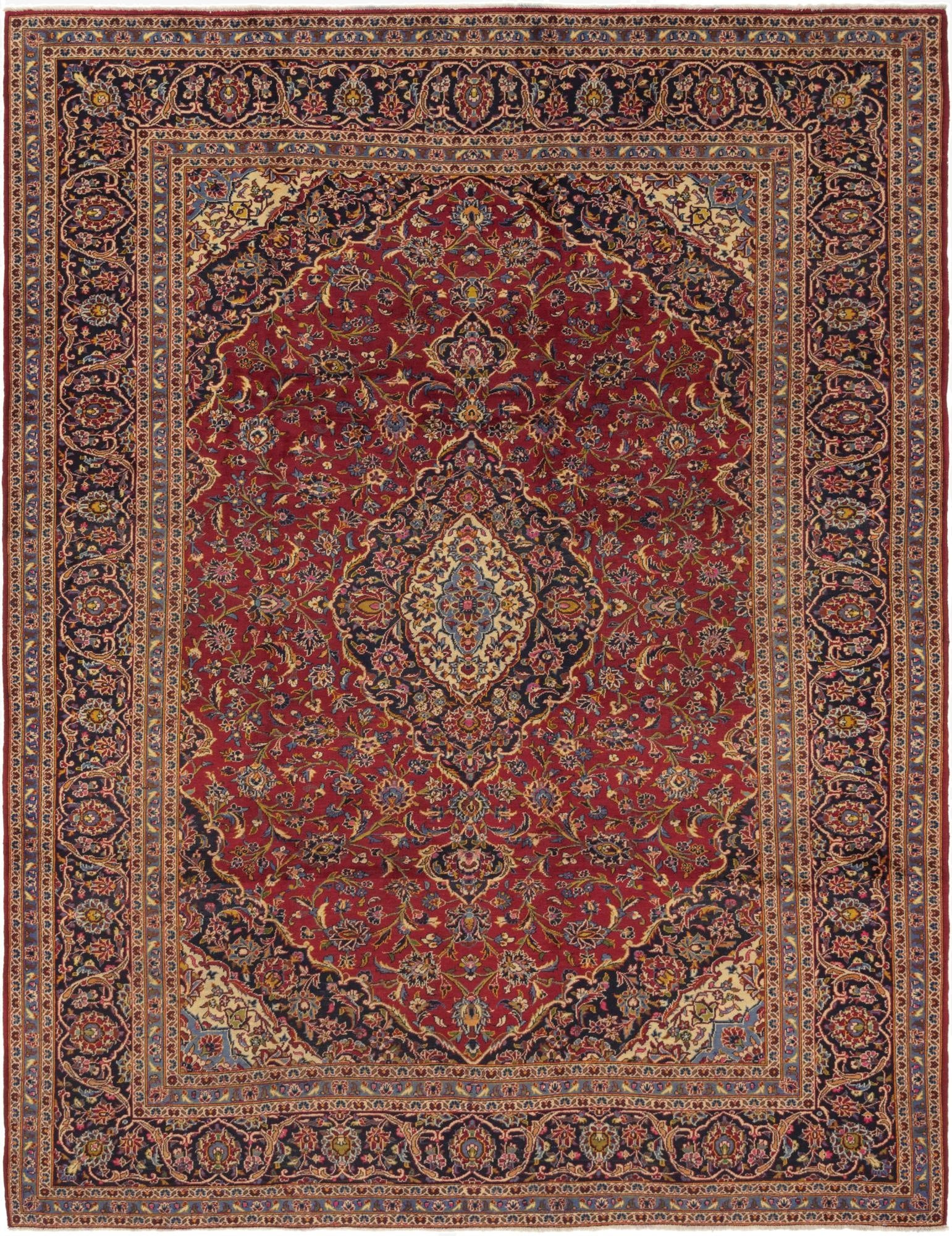 9' 8 x 12' 7  Hand Knotted Kashan Persian Wool Rug