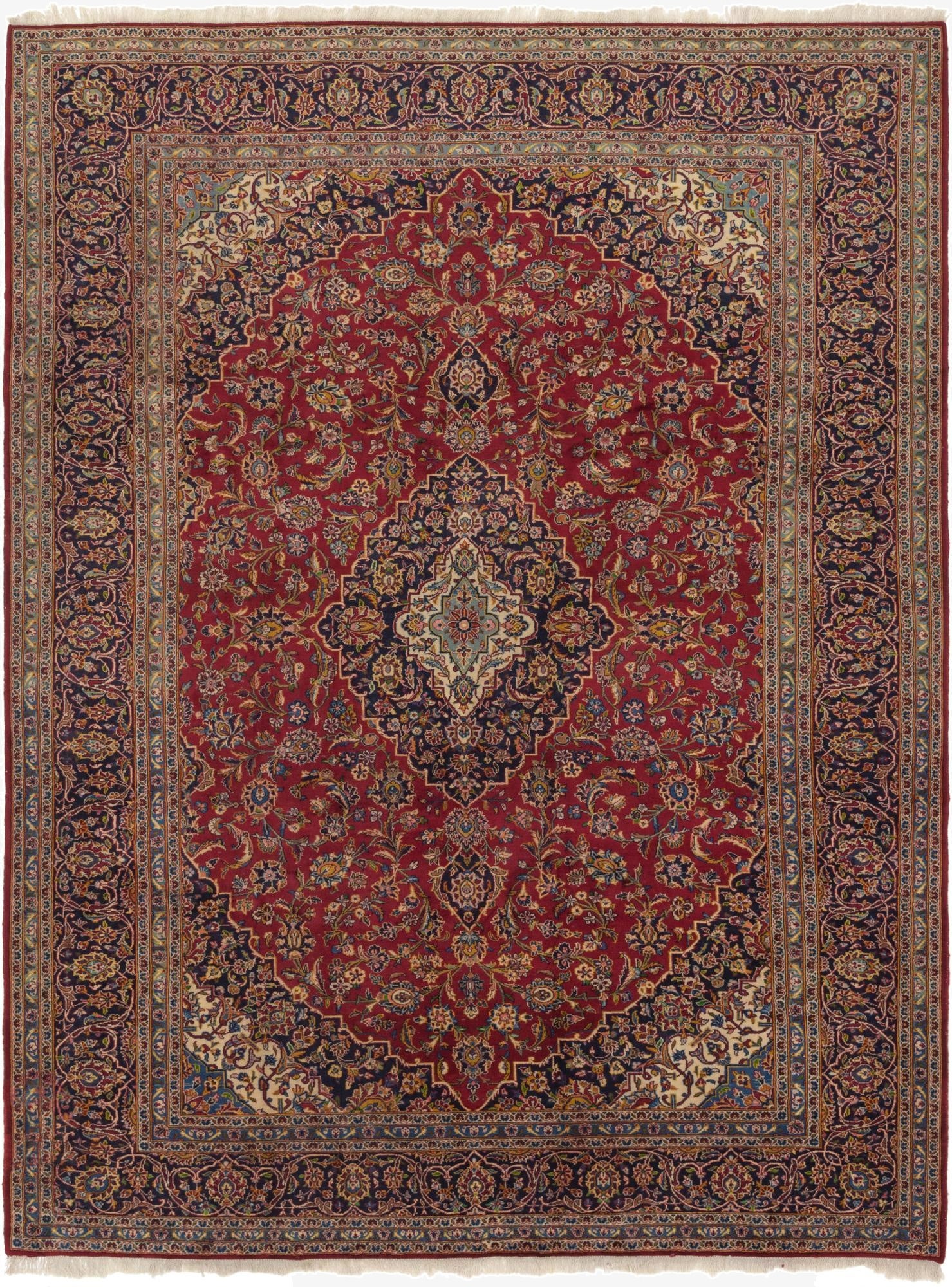 9' 7 x 12' 10  Hand Knotted Kashan Persian Wool Rug