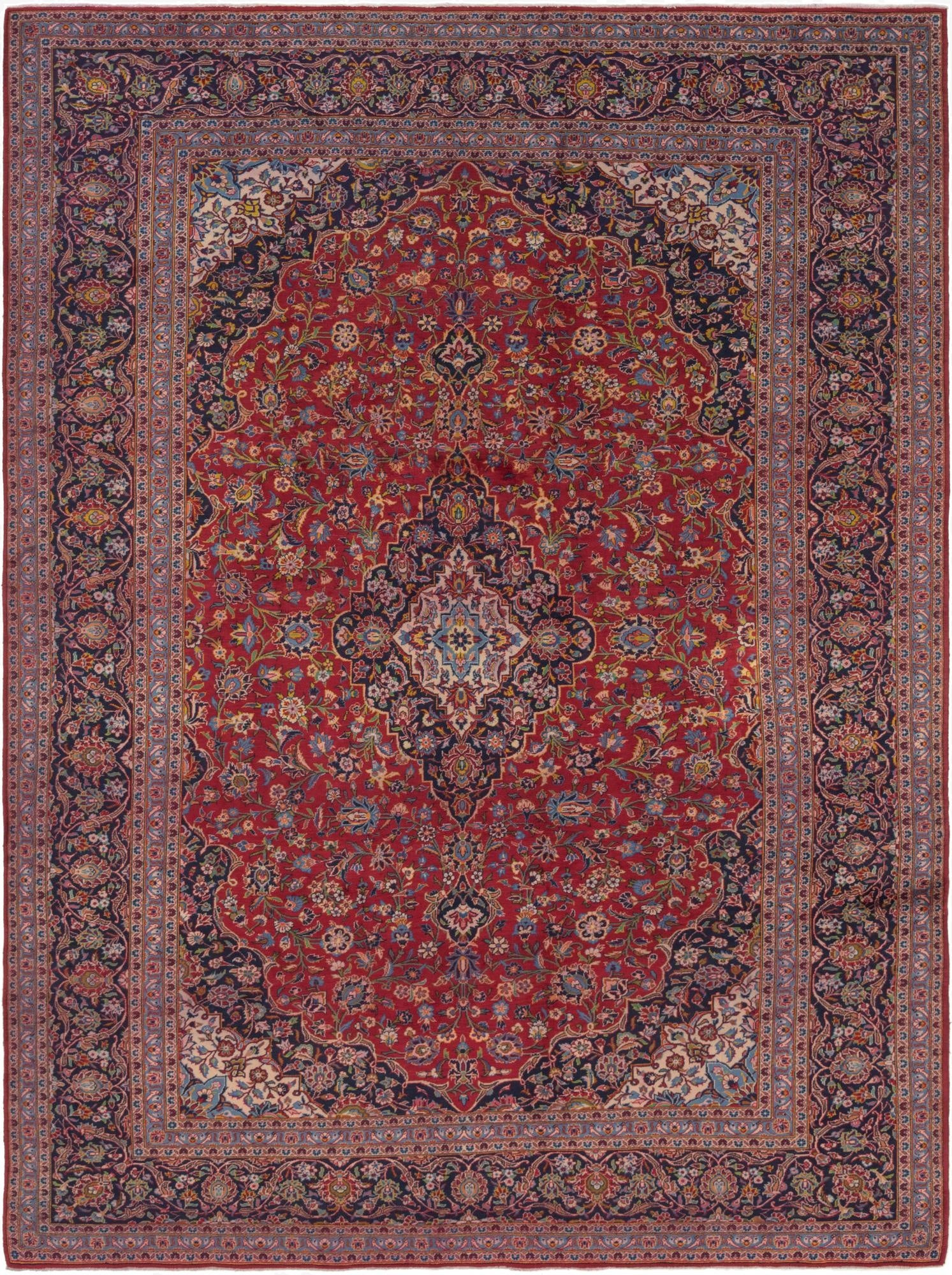 9' 9 x 13' 2  Hand Knotted Kashan Persian Wool Rug
