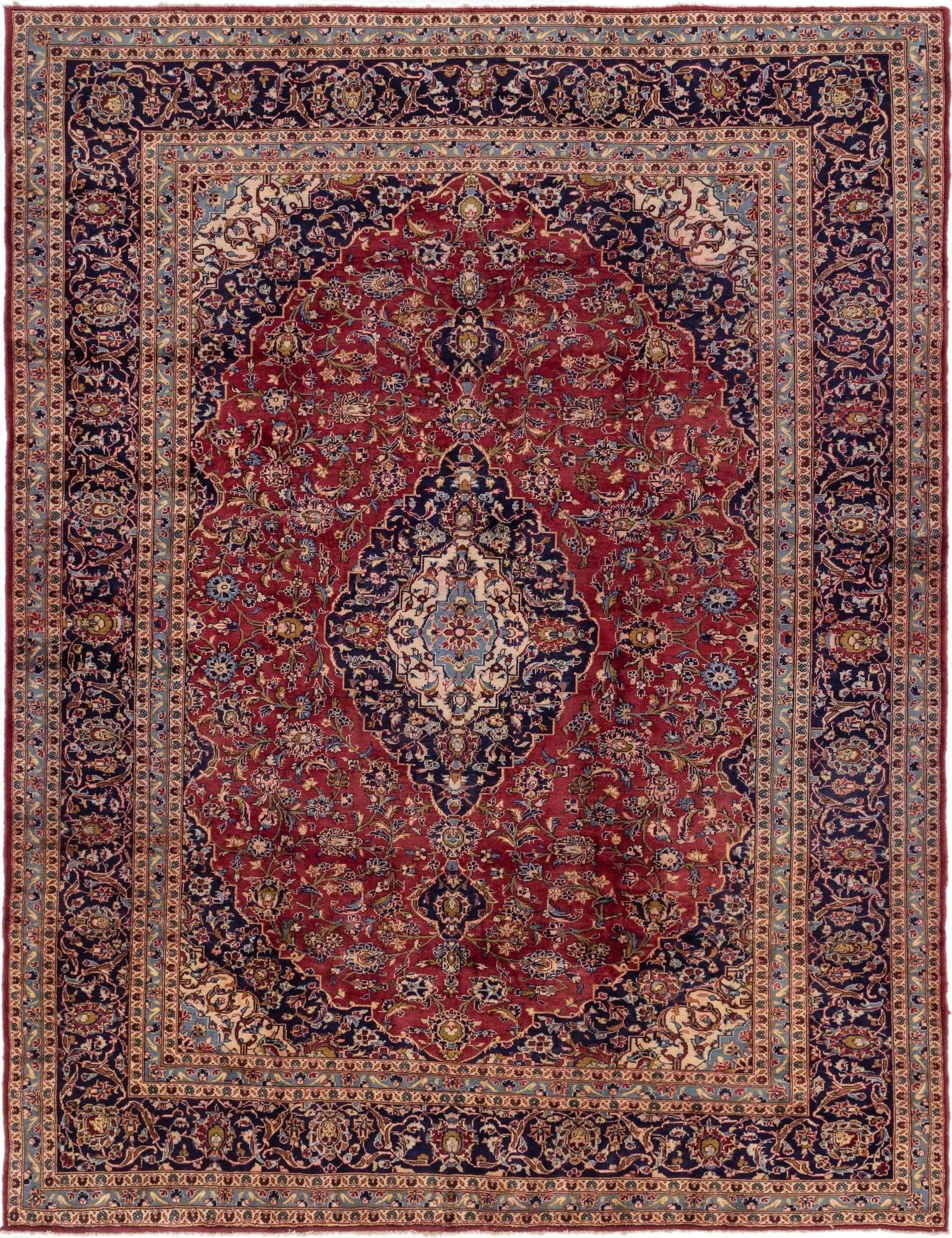 9' 10 x 12' 9  Hand Knotted Kashan Persian Wool Rug