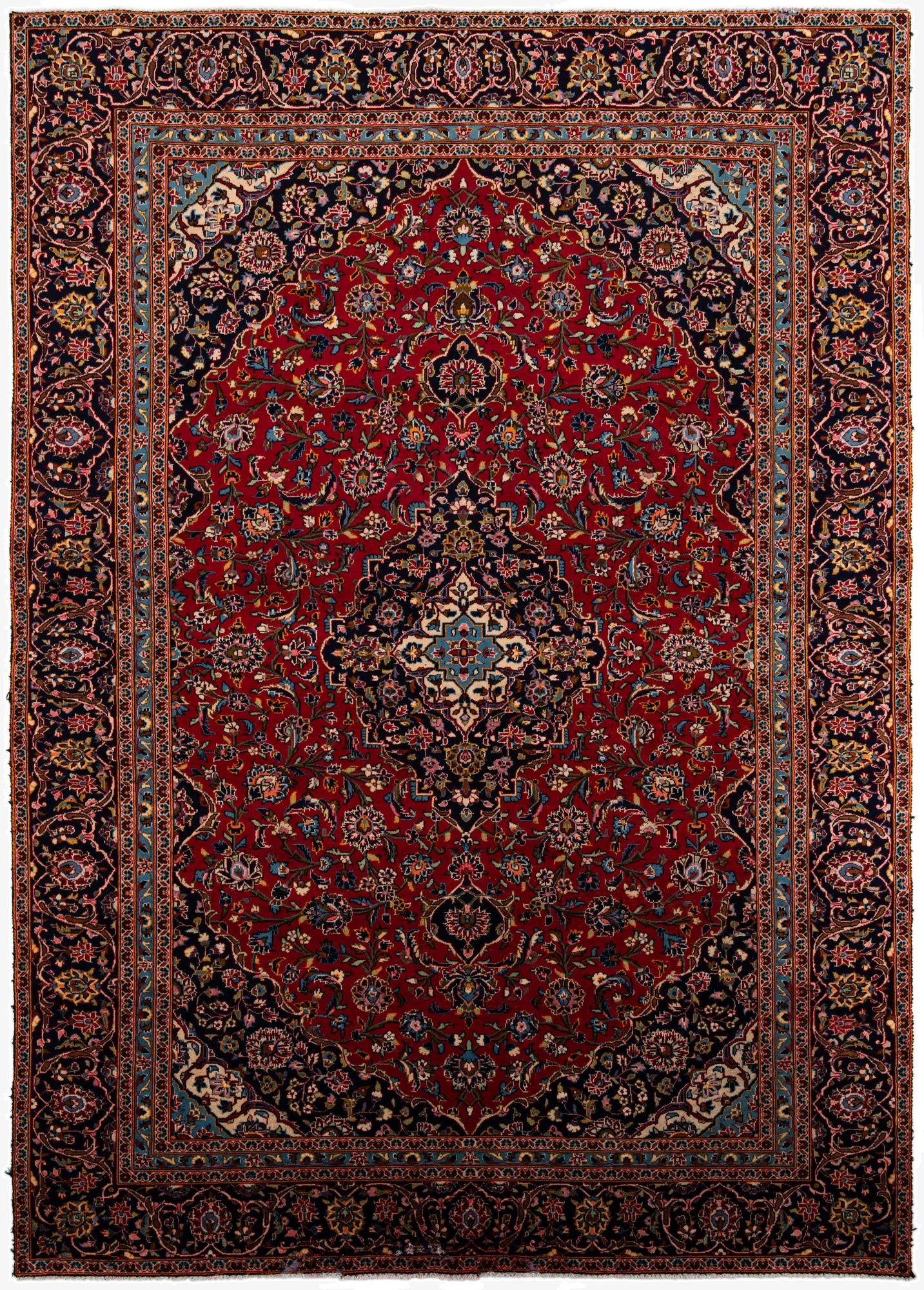 8' 10 x 12' 6  Hand Knotted Kashan Persian Wool Rug