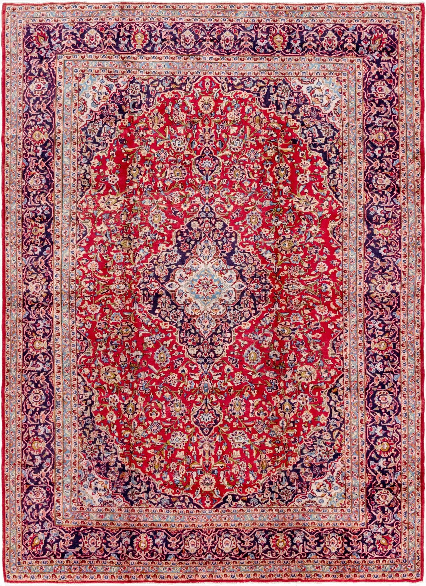 9' 8 x 13' 2  Hand Knotted Kashan Persian Wool Rug