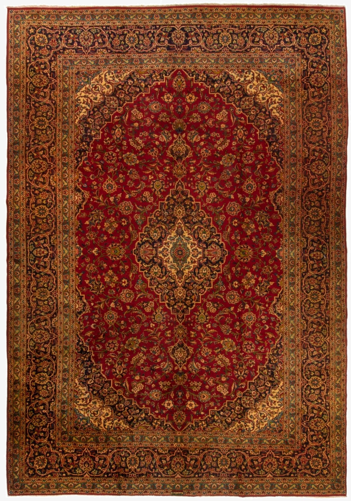 9' 7 x 13' 1  Hand Knotted Kashan Persian Wool Rug