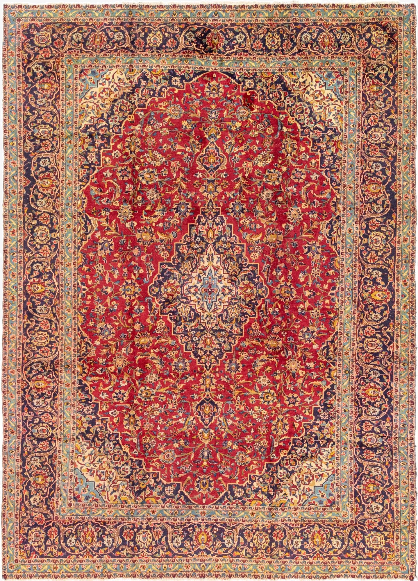 9' 7 x 13' 2  Hand Knotted Kashan Persian Wool Rug