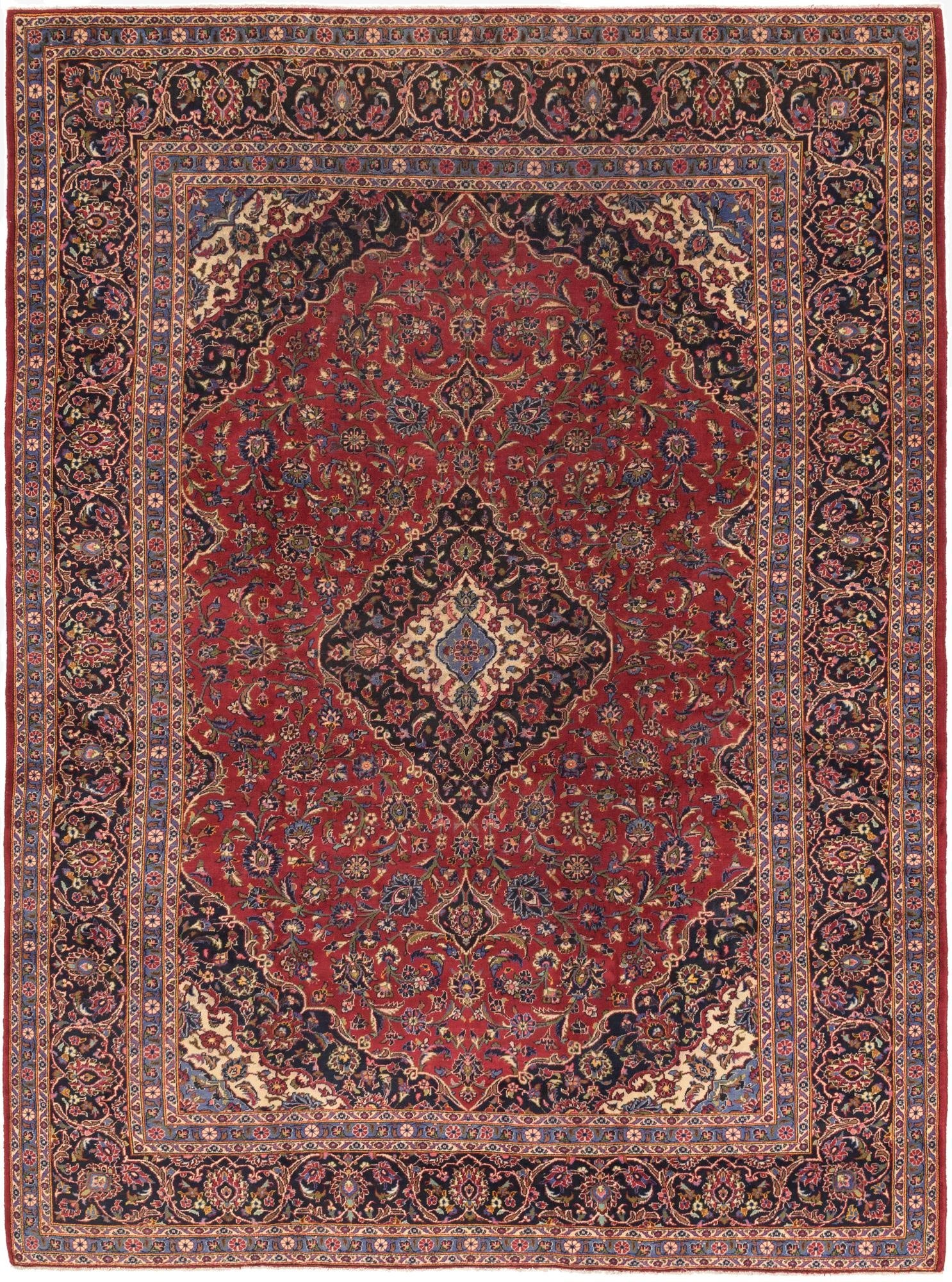 9' 7 x 13' 2  Hand Knotted Kashan Persian Wool Rug