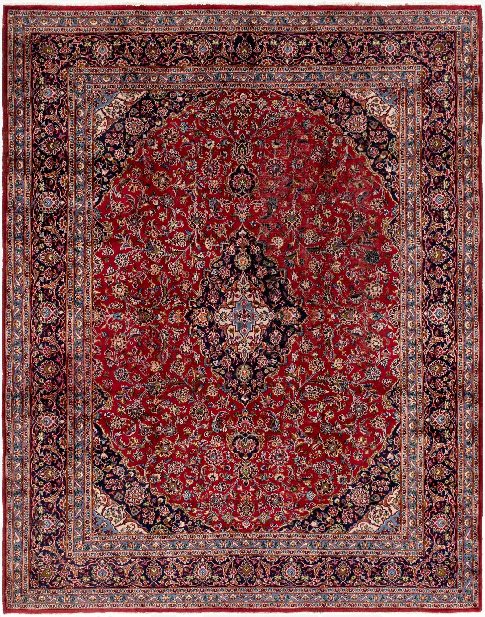 9' 9 x 12' 6  Hand Knotted Kashan Persian Wool Rug