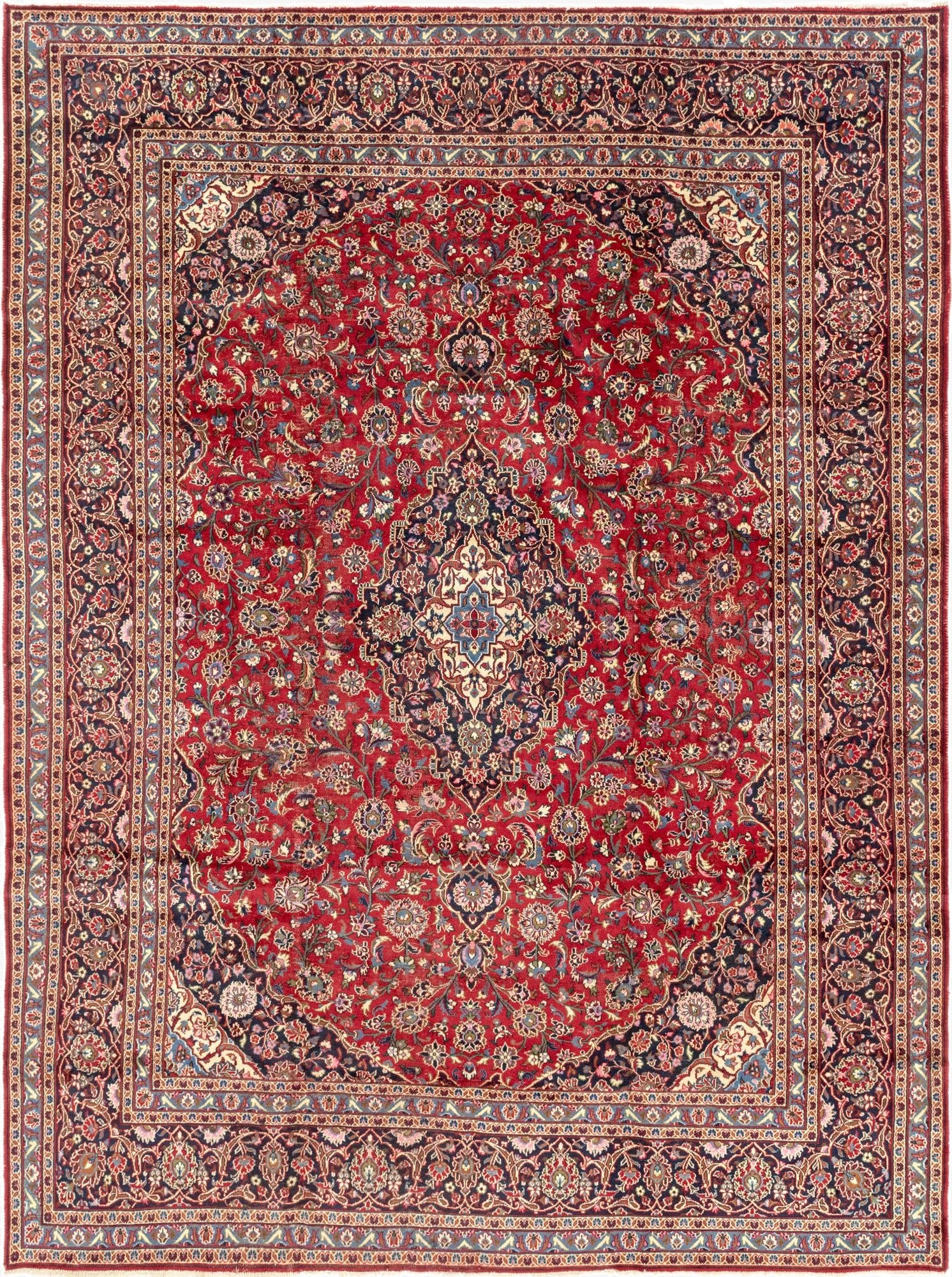 9' 6 x 13'  Hand Knotted Kashan Persian Wool Rug