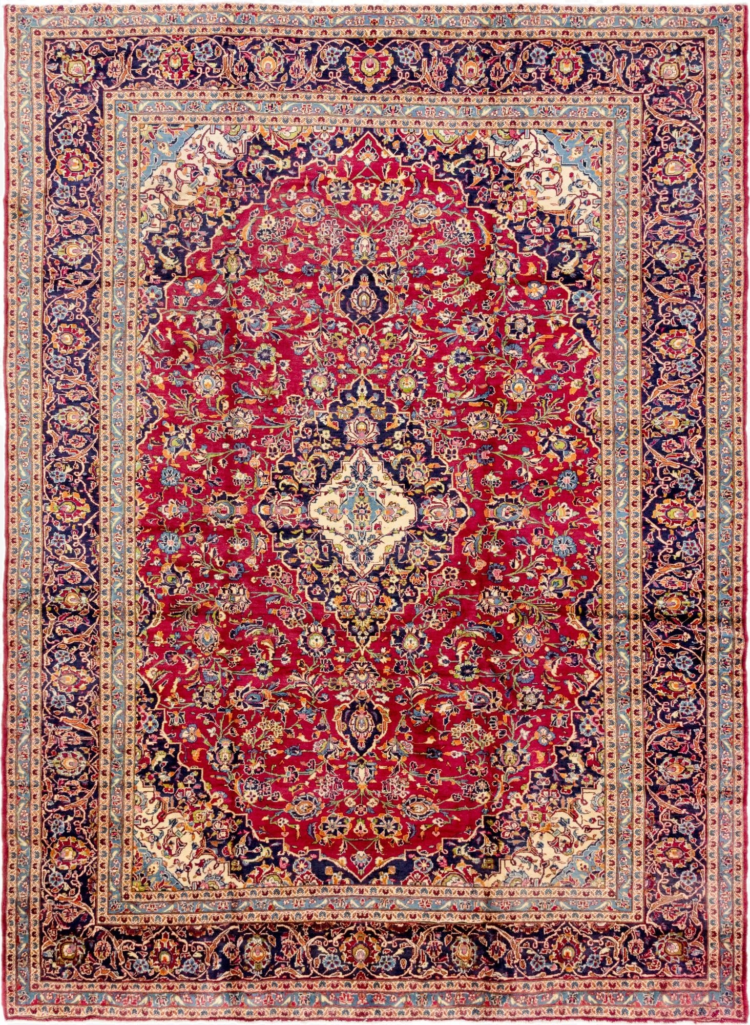 9' 8 x 13' 3  Hand Knotted Kashan Persian Wool Rug