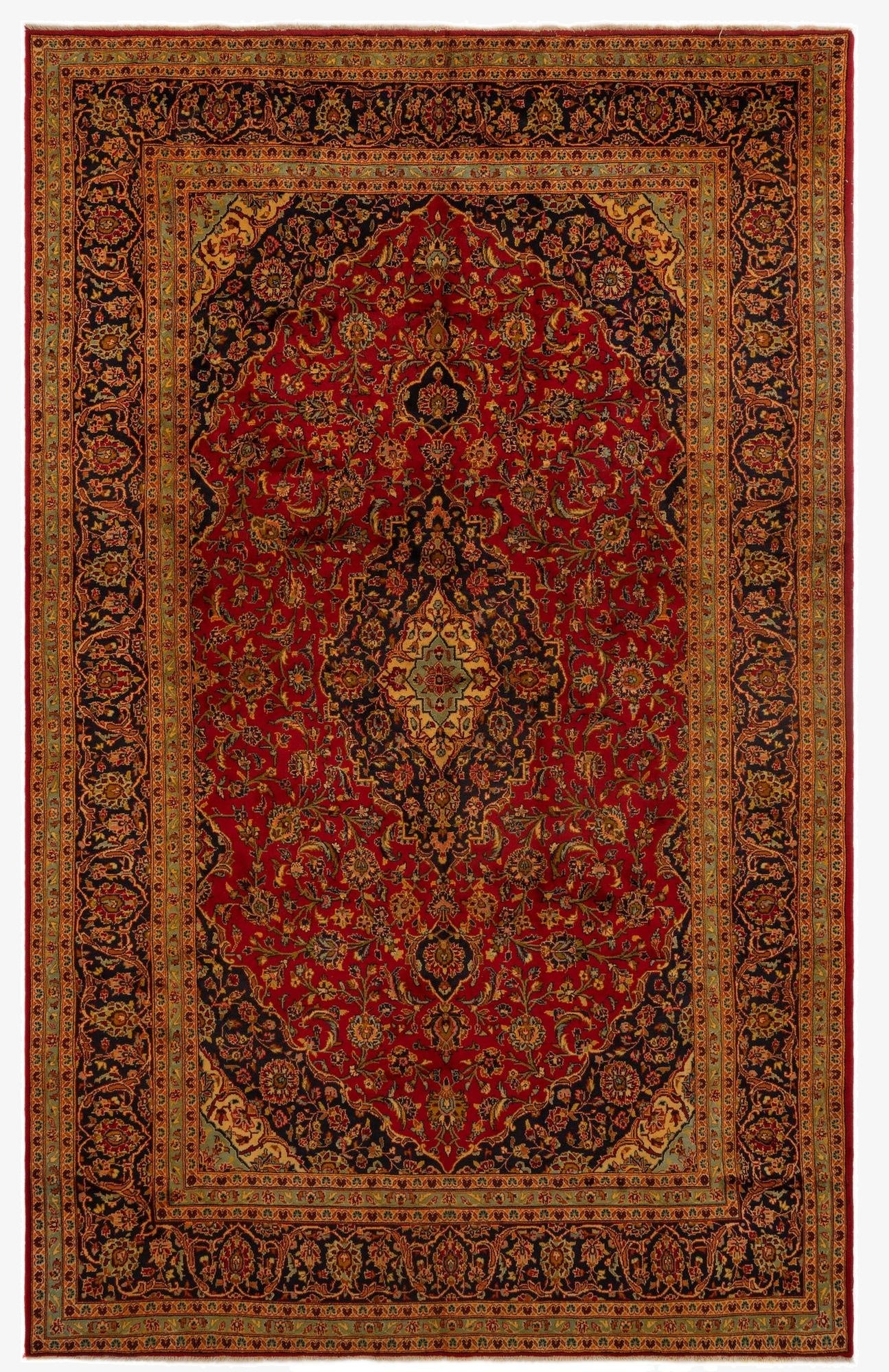 7' 10 x 12' 5  Hand Knotted Kashan Persian Wool Rug