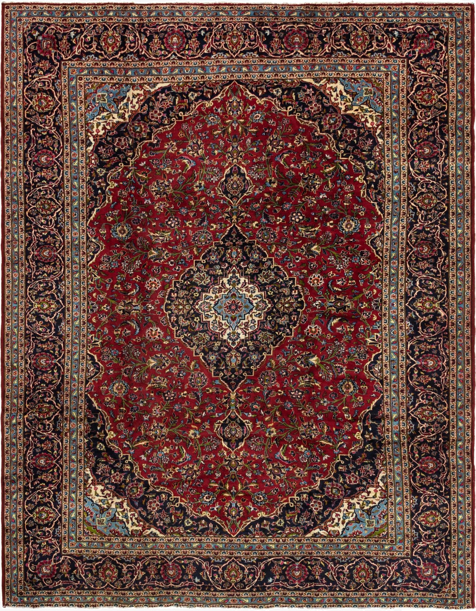10' x 12' 7  Hand Knotted Kashan Persian Wool Rug