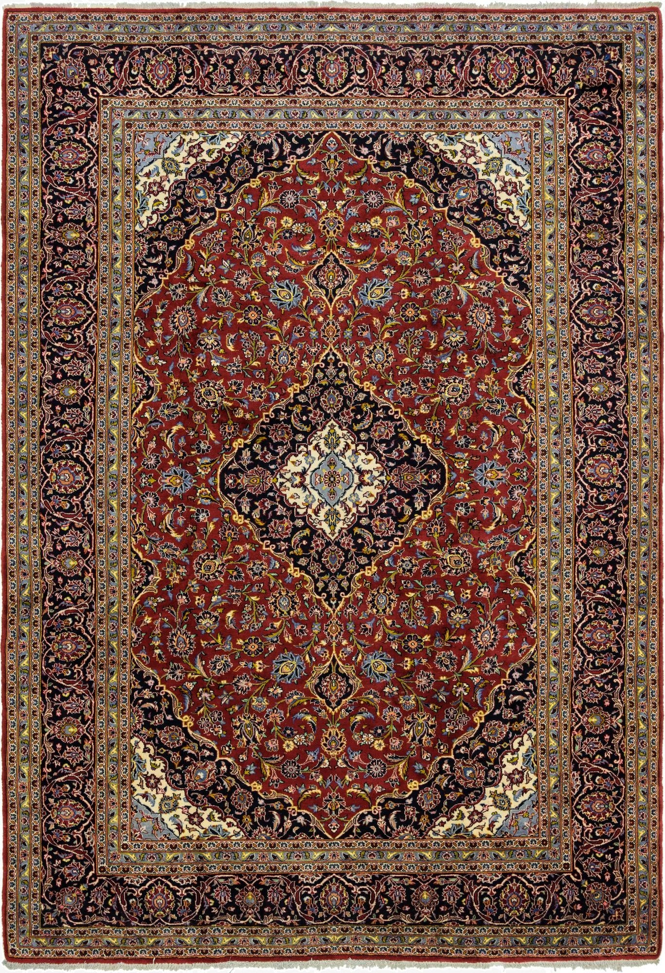 9' 4 x 13' 10  Hand Knotted Kashan Persian Wool Rug
