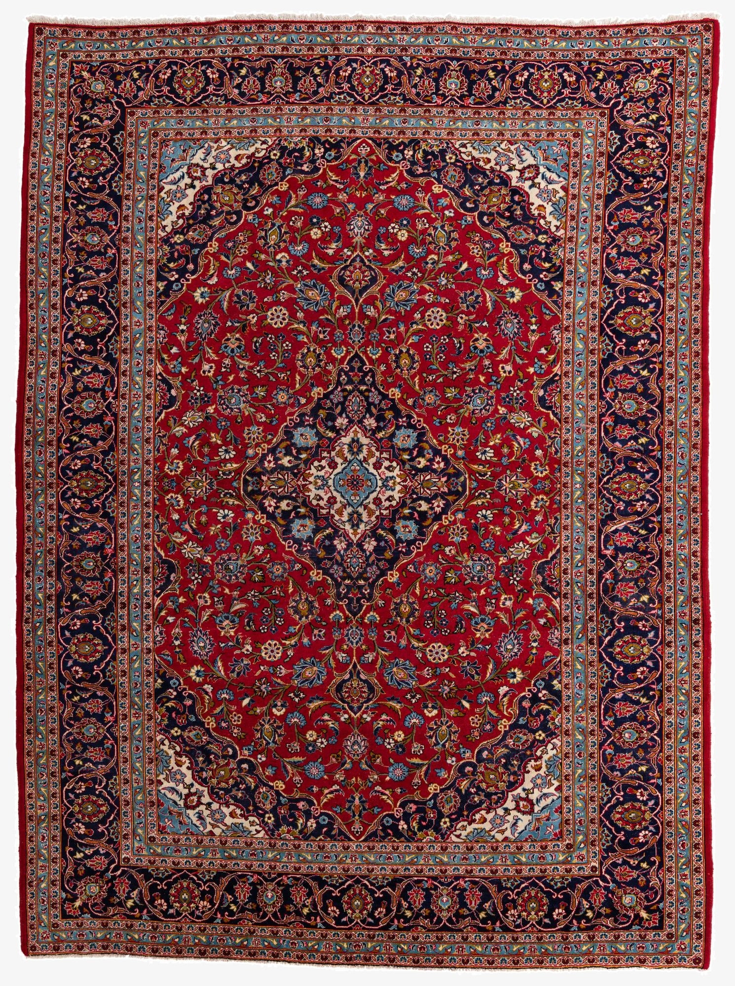 9' 8 x 13'  Hand Knotted Kashan Persian Wool Rug