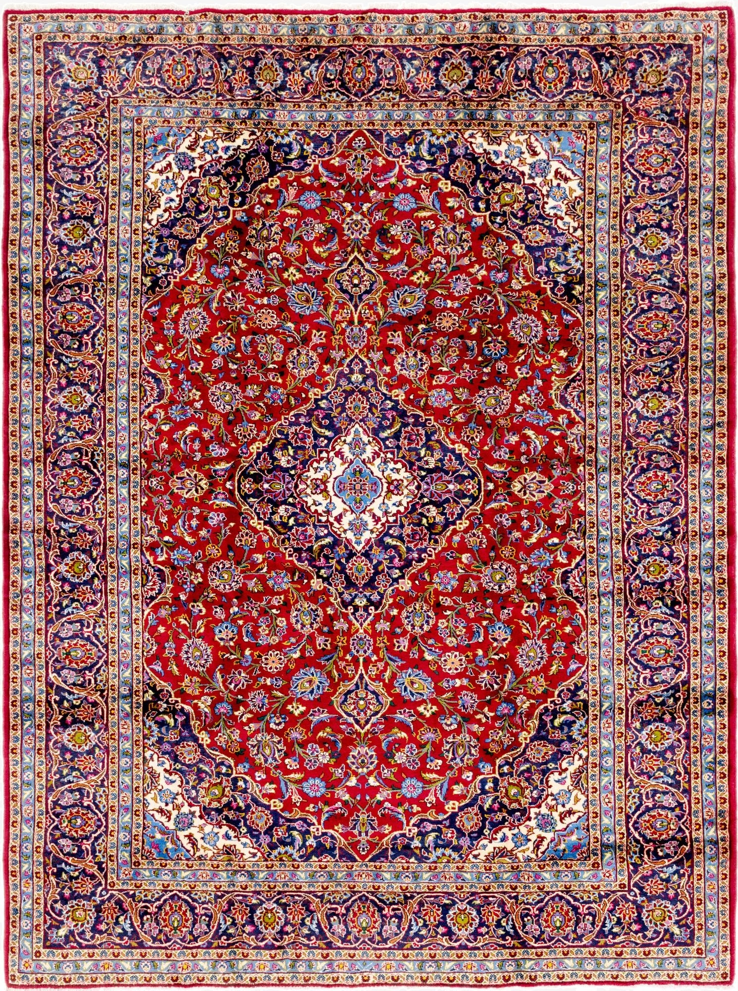 9' 7 x 13' 4  Hand Knotted Kashan Persian Wool Rug