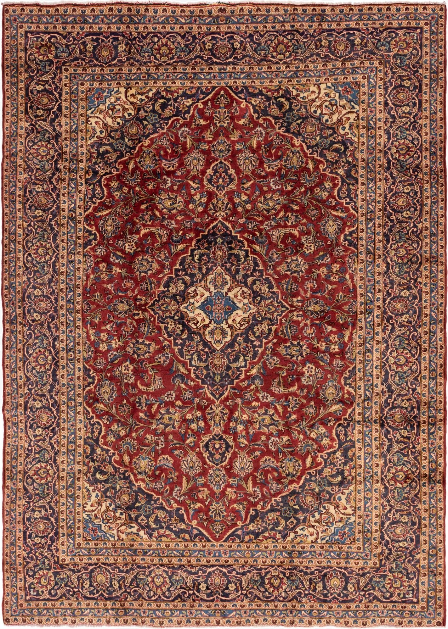 9' 7 x 13' 3  Hand Knotted Kashan Persian Wool Rug