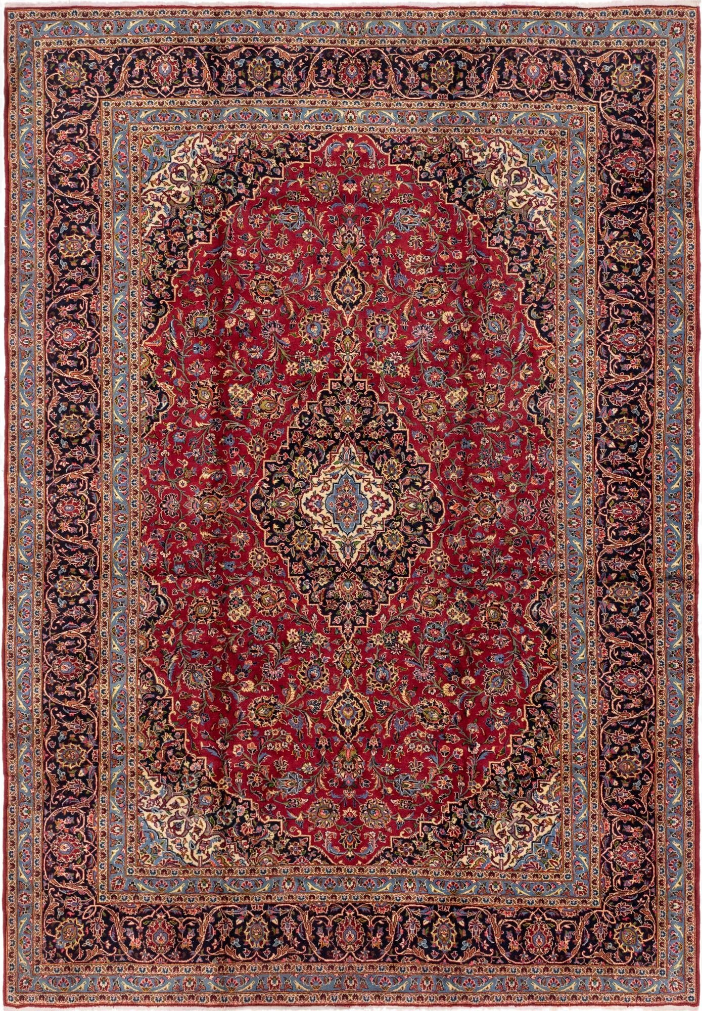 9' 8 x 13' 8  Hand Knotted Kashan Persian Wool Rug