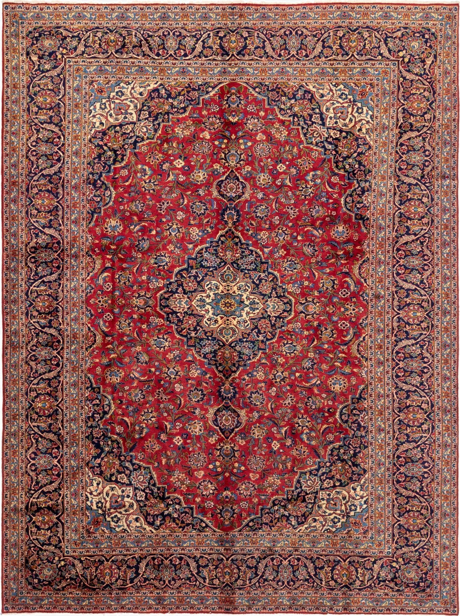 9' 8 x 12' 10  Hand Knotted Kashan Persian Wool Rug