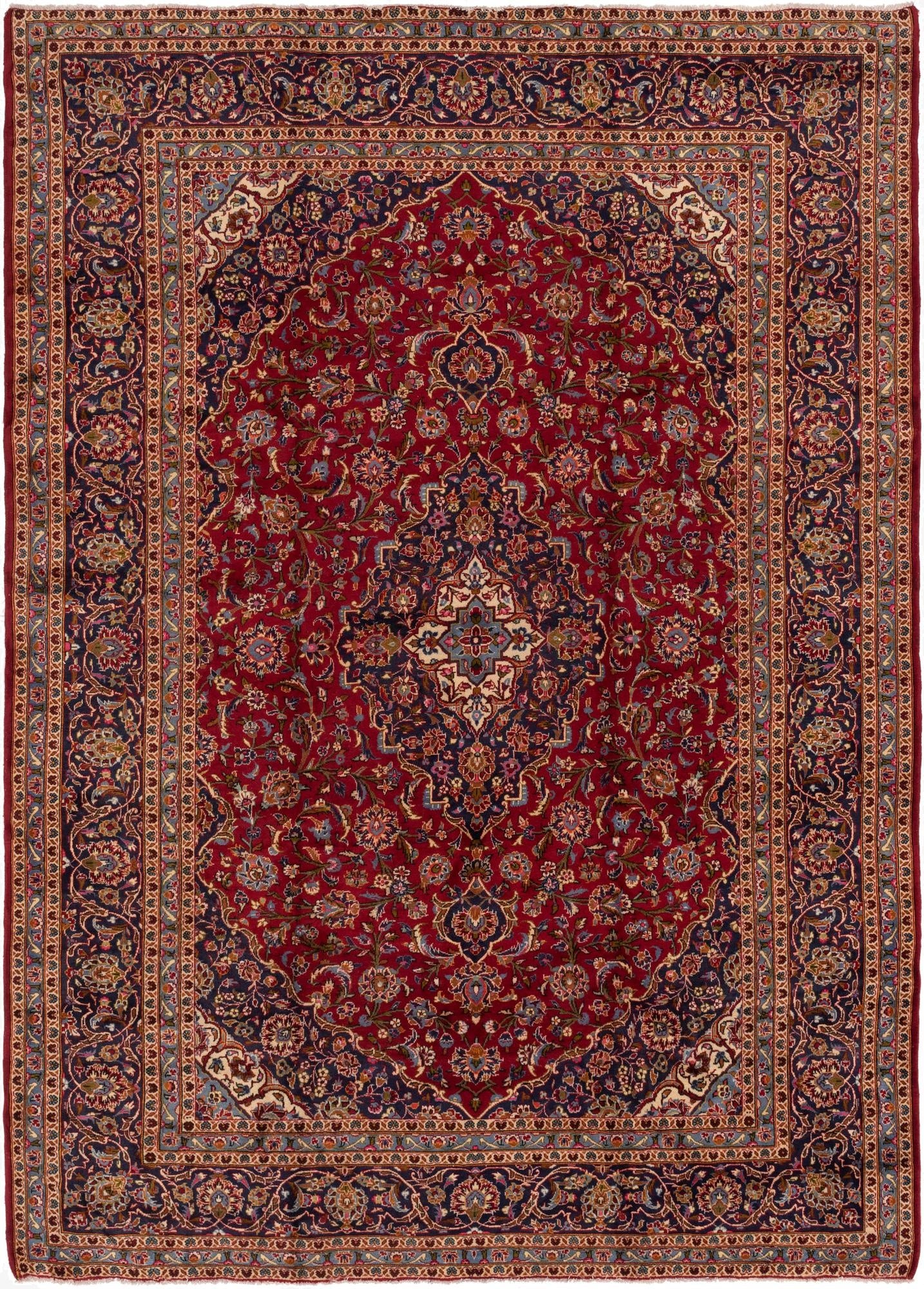 9' 7 x 13' 3  Hand Knotted Kashan Persian Wool Rug