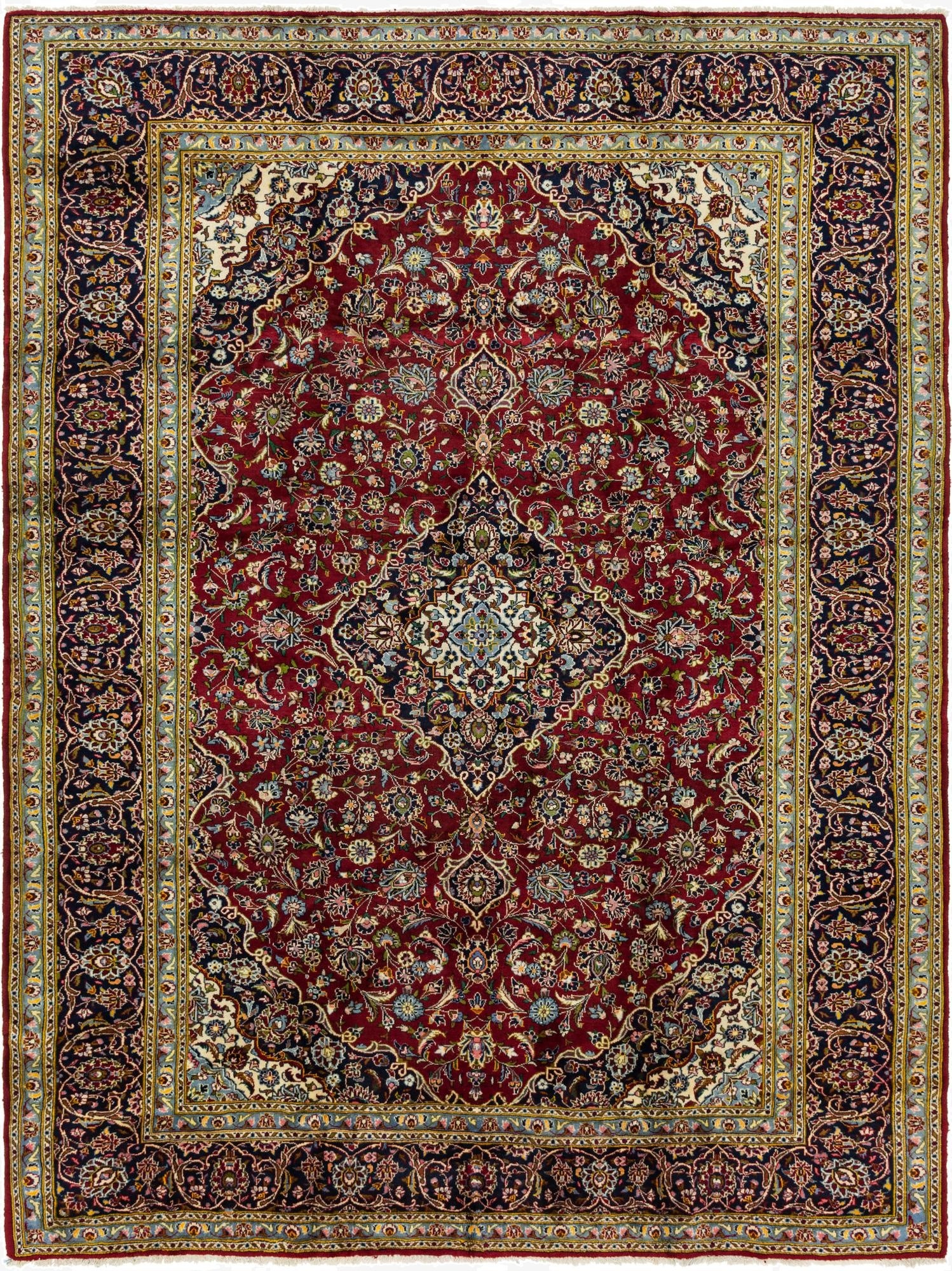 9' 7 x 12' 9  Hand Knotted Kashan Persian Wool Rug
