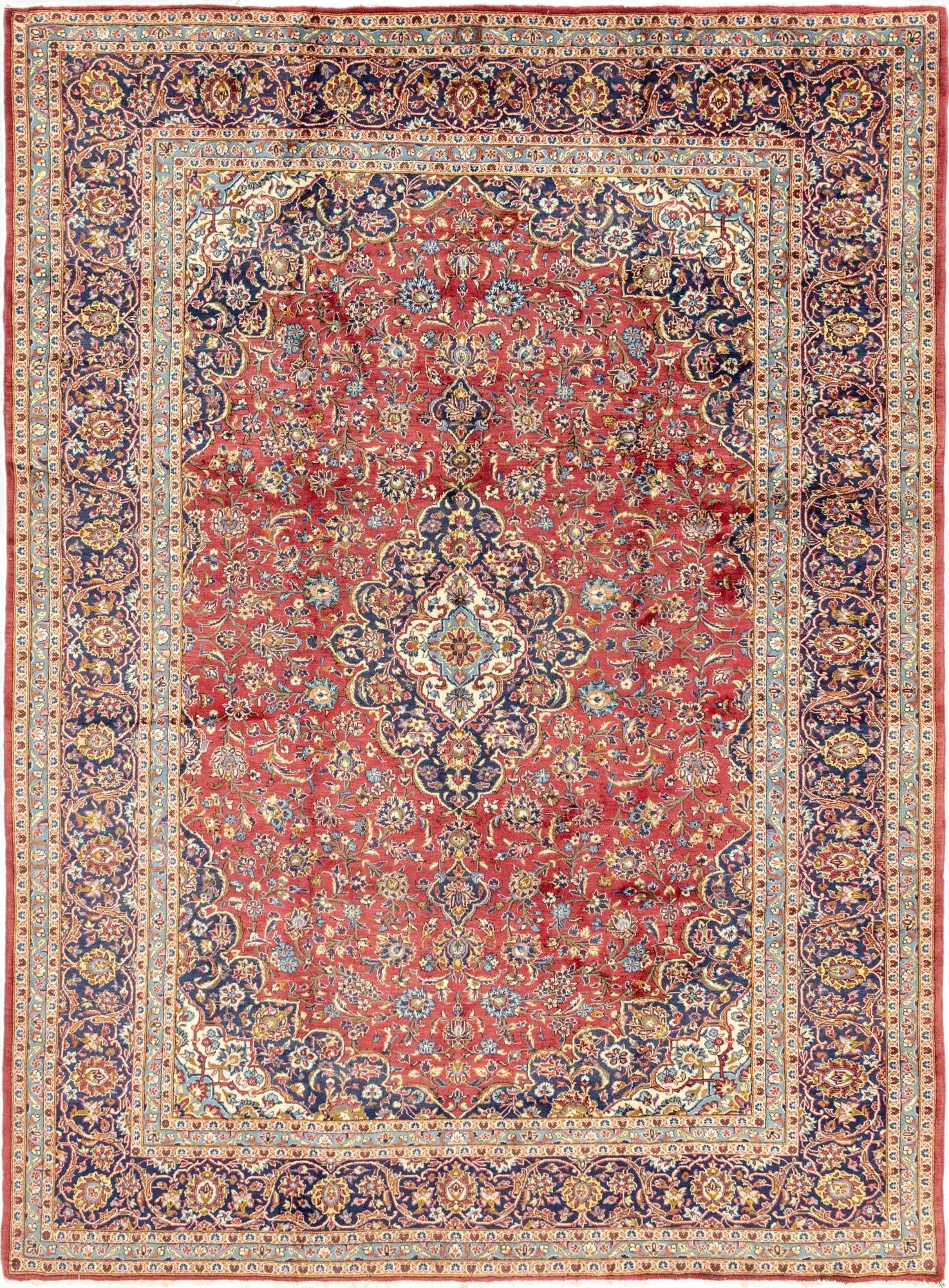 9' 9 x 13' 2  Hand Knotted Kashan Persian Wool Rug